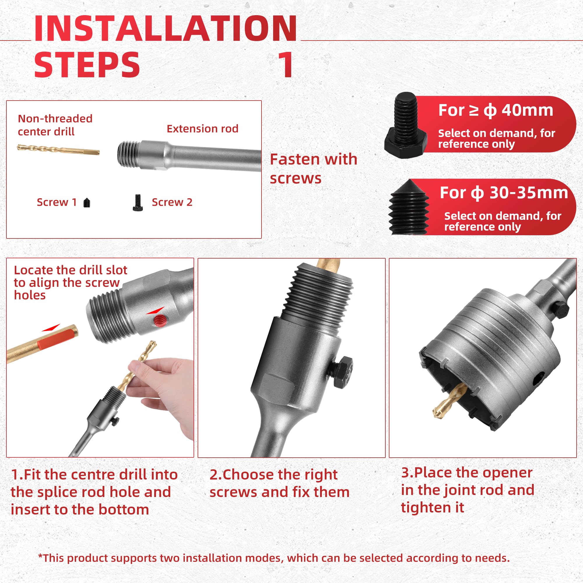 Kit Seghetti a Tazza per Calcestruzzo Set di Trapano a Testa Cava 30/40/68/82/100 mm, con Adattatore SDS Plus & Max e Convertitori Veloci Fresa a Tazza Carotatrice per Pietra Muratura Cemento