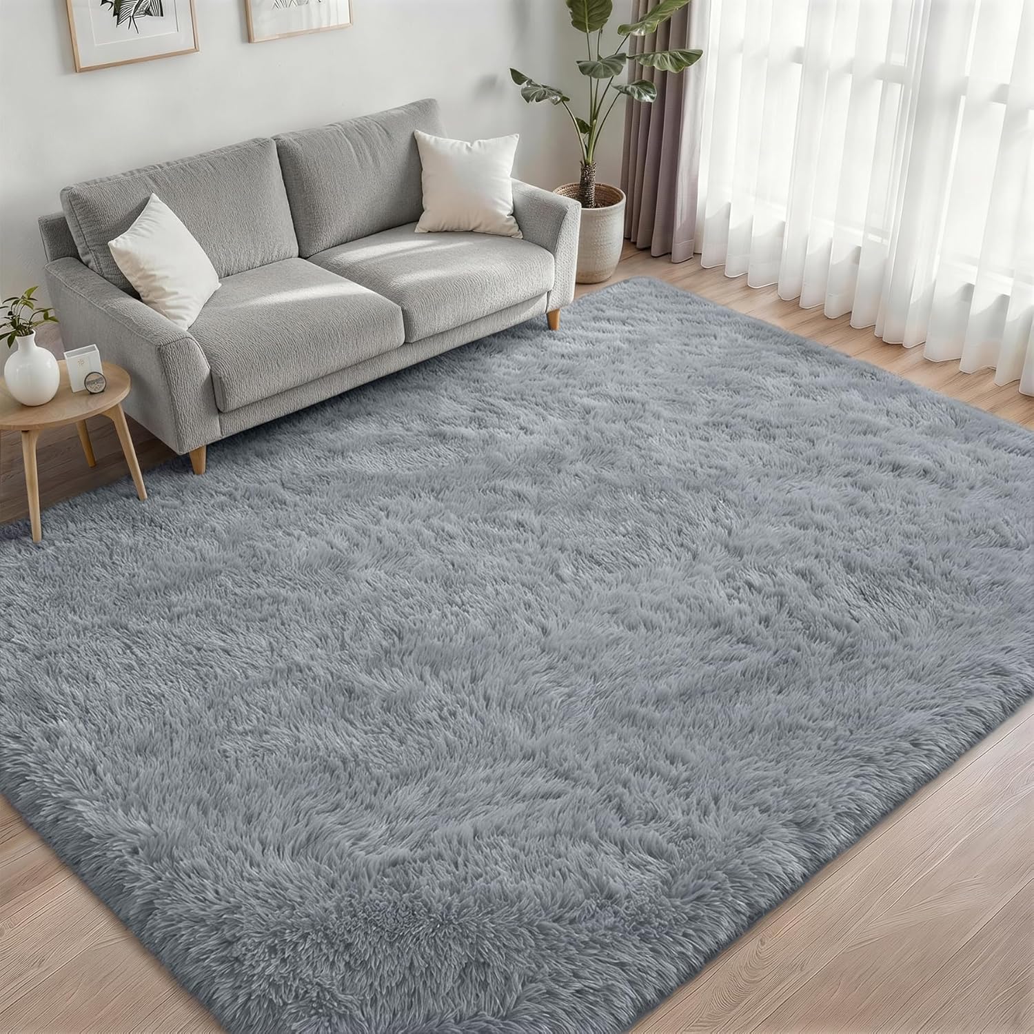 Fluffy 4x6 Area Rugs for Living Room Bedroom: Ultra Soft Shag Rug Non-Slip Non-Shedding Small Plush Bedside Rug Indoor Floor Carpets for Kids Room Playroom Entryway Nursery Dorms Home Decor Gray thumbnail