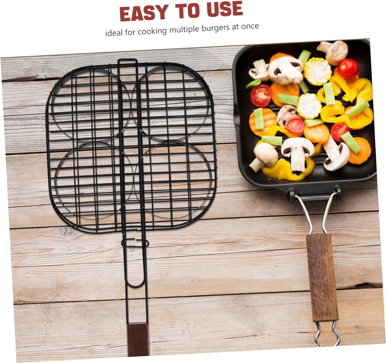 VANZACK Barbecue Grilling Basket for Outdoor Bbq Hamburger Broiler Wire Rack Family Sized Capacity for Burgers Comfortable Grip for Steak Chicken Wings Fish