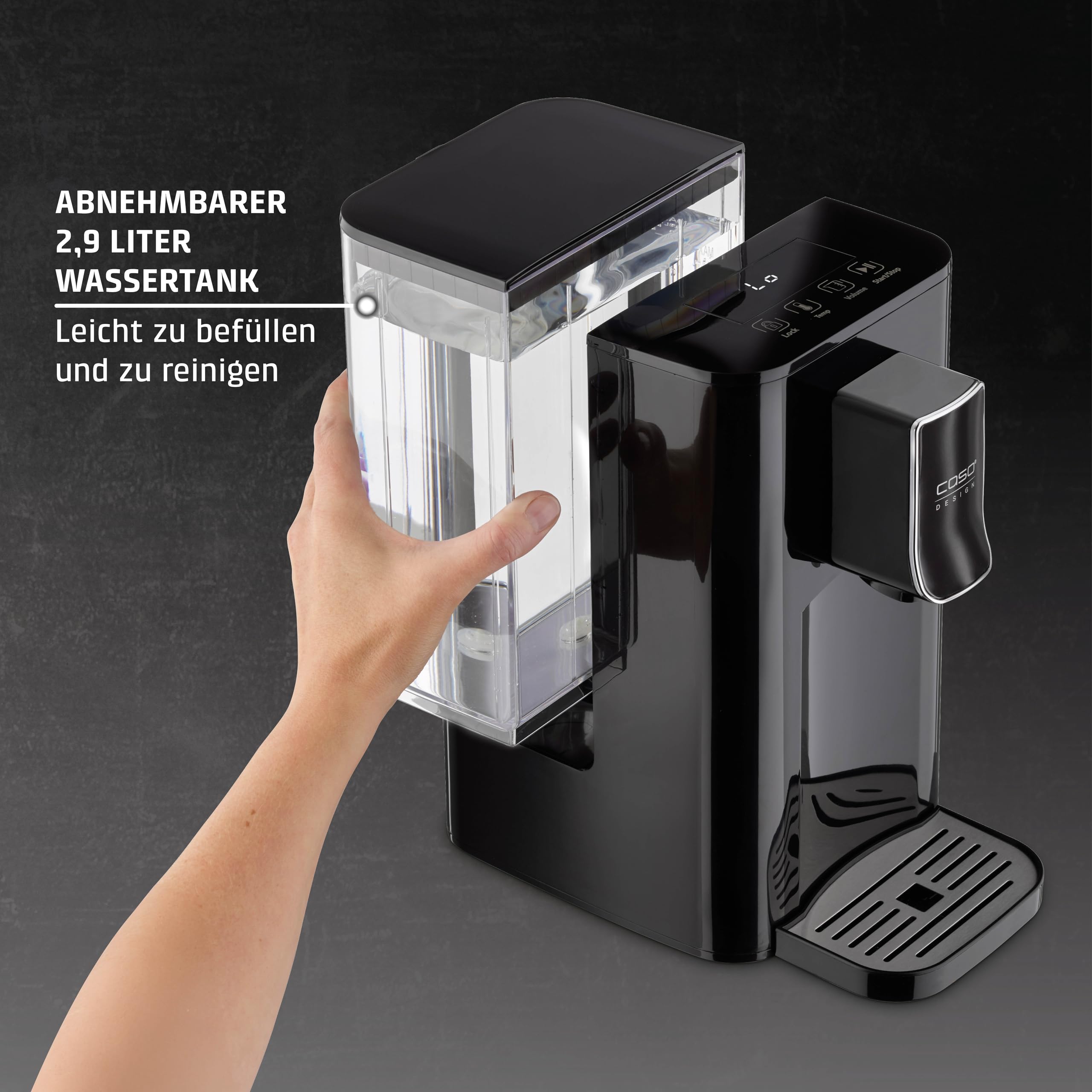 CASO HW 550 -Turbo Heisswasserspender, für die Zubereitung von Tee, löslichem Kaffee, Babynahrung, Wassertank 2,9 l Kapazität, 7 einstellbare Temperaturstufen von 40-100 °C in 10 °C-Schritten