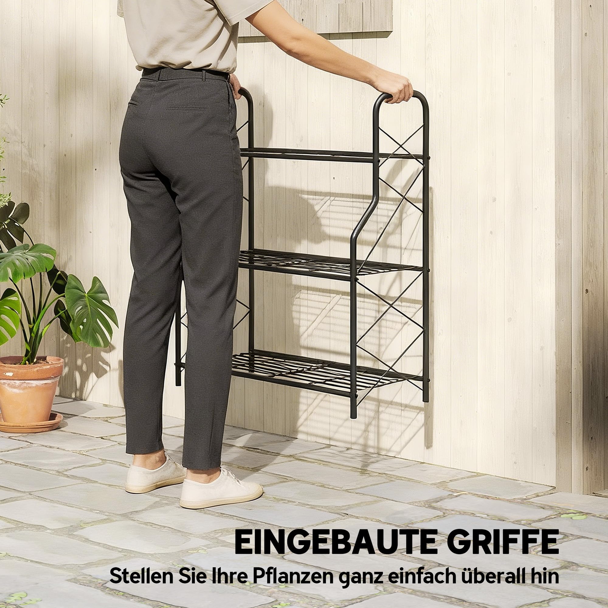 Outsunny 3-Etagen Pflanzenständer, 78 cm hoher Blumenständer, Schwarz