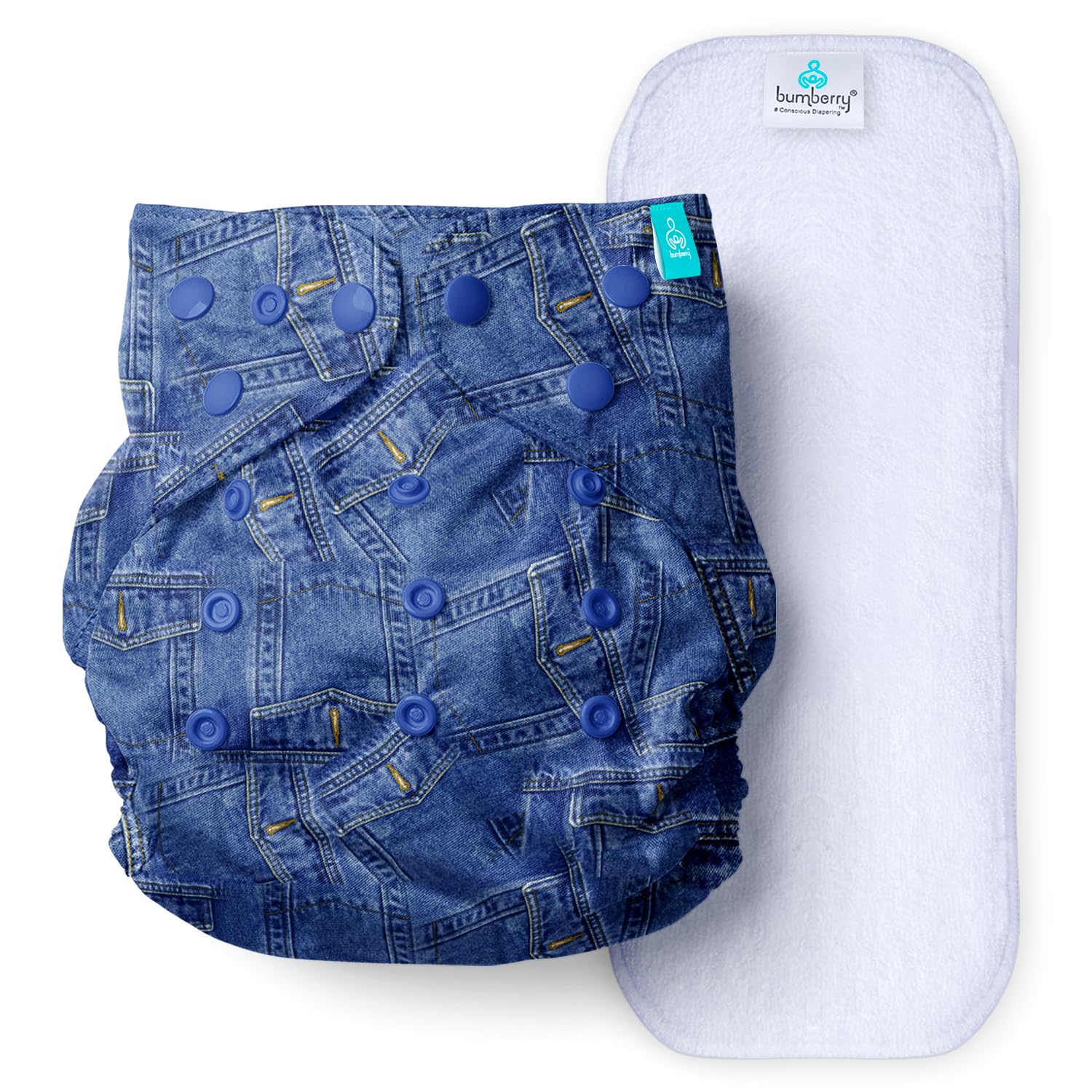 Baby Reusable Pocket Cloth Diaper With Microfiber Insert/Soaker & Extra Pocket | Baby Diaper With Adjustable Size Press Studs Fits (6 - 36 Months New Born Babies) & Washable Leak Proof Dry Feel Rash Free Cloth Diaper (Jeans)