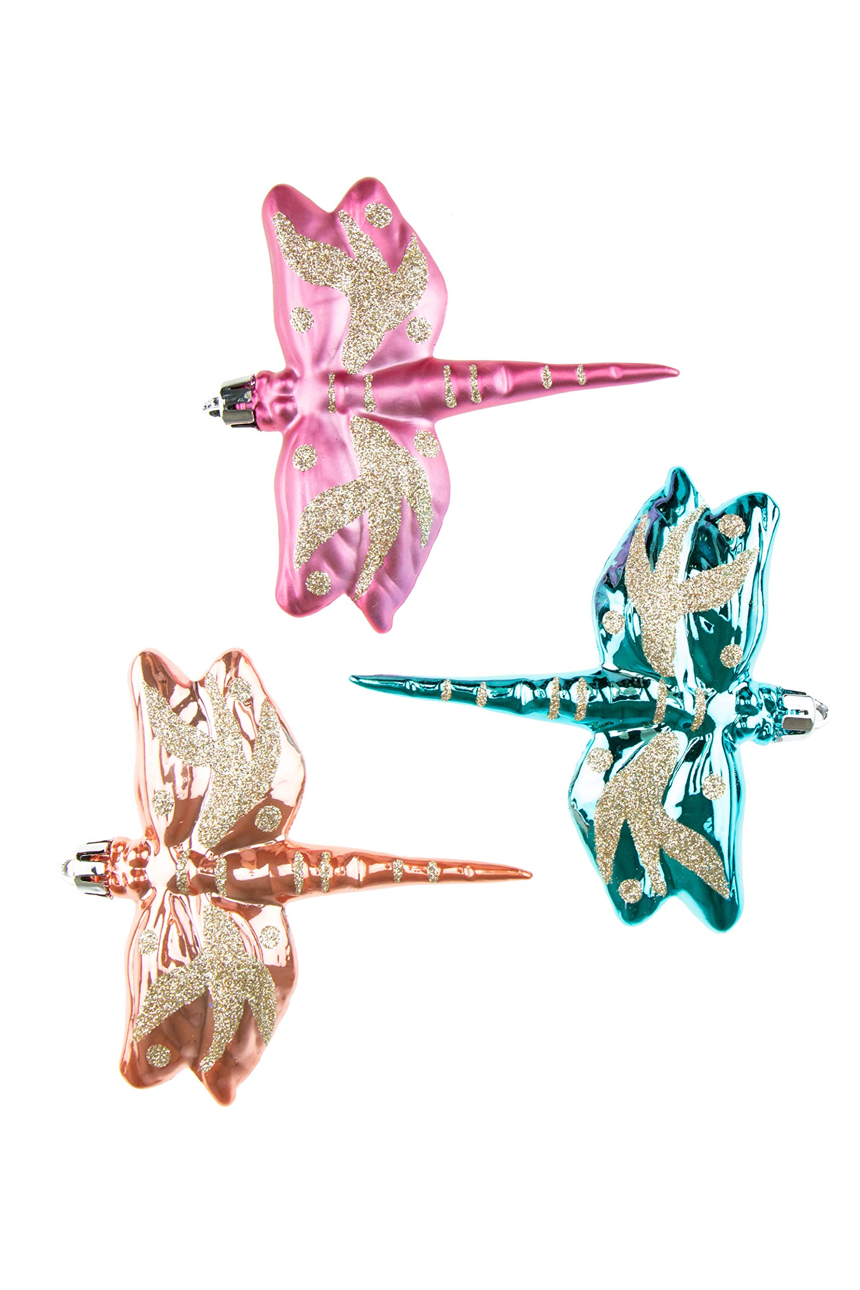 Clever CreationsDragonfly Christmas Ornament Set of 4 Pieces, Shatterproof Holiday Décor for Christmas Trees, Peach, Pink and Teal