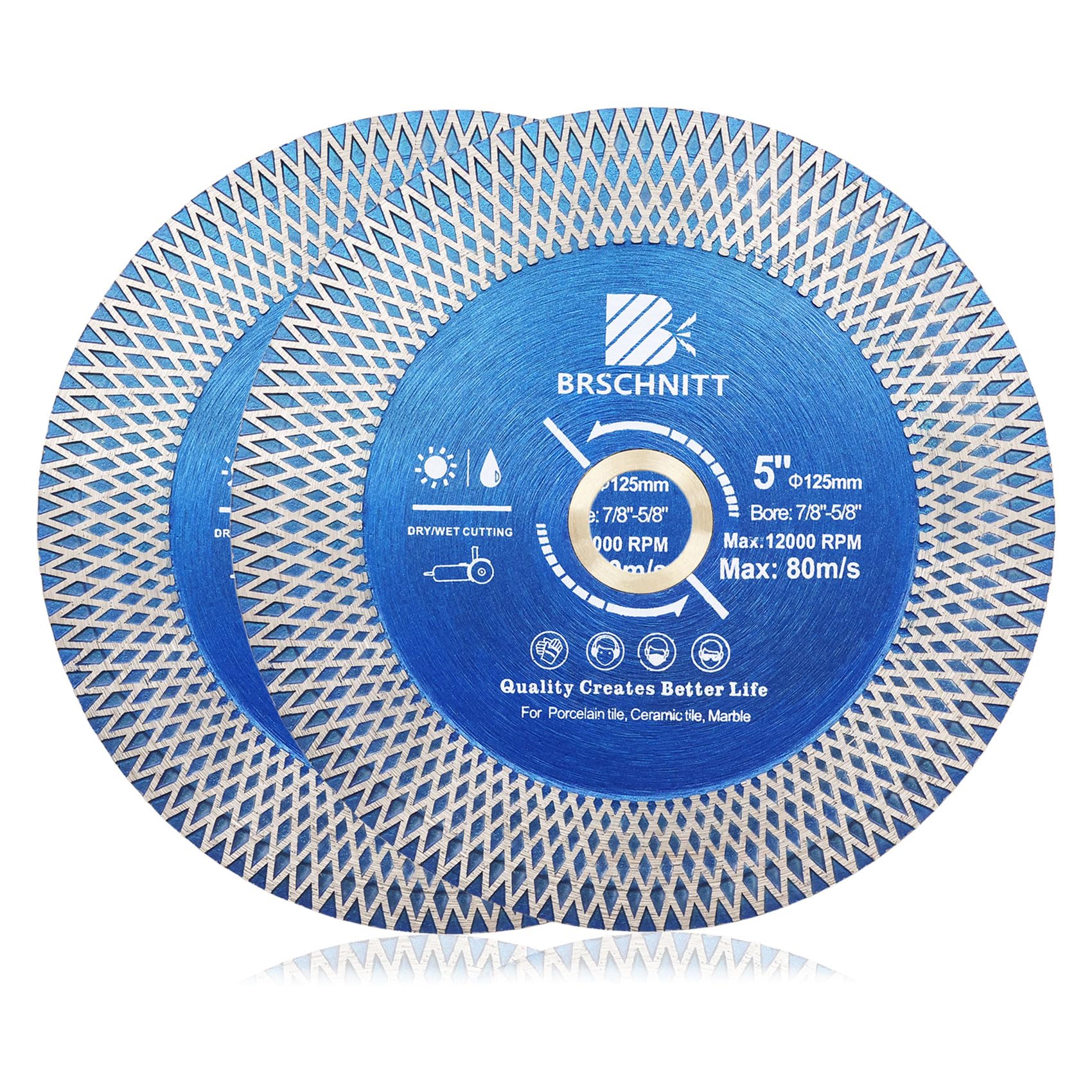 Diamond Porcelain Tile Saw Blade - BRSCHNITT 2pcs 5" Super Thin Diamond Cutting Grinding Disc with X Teeth Arbor 7/8“-5/8“ for Ceramic Tiles,Granite,