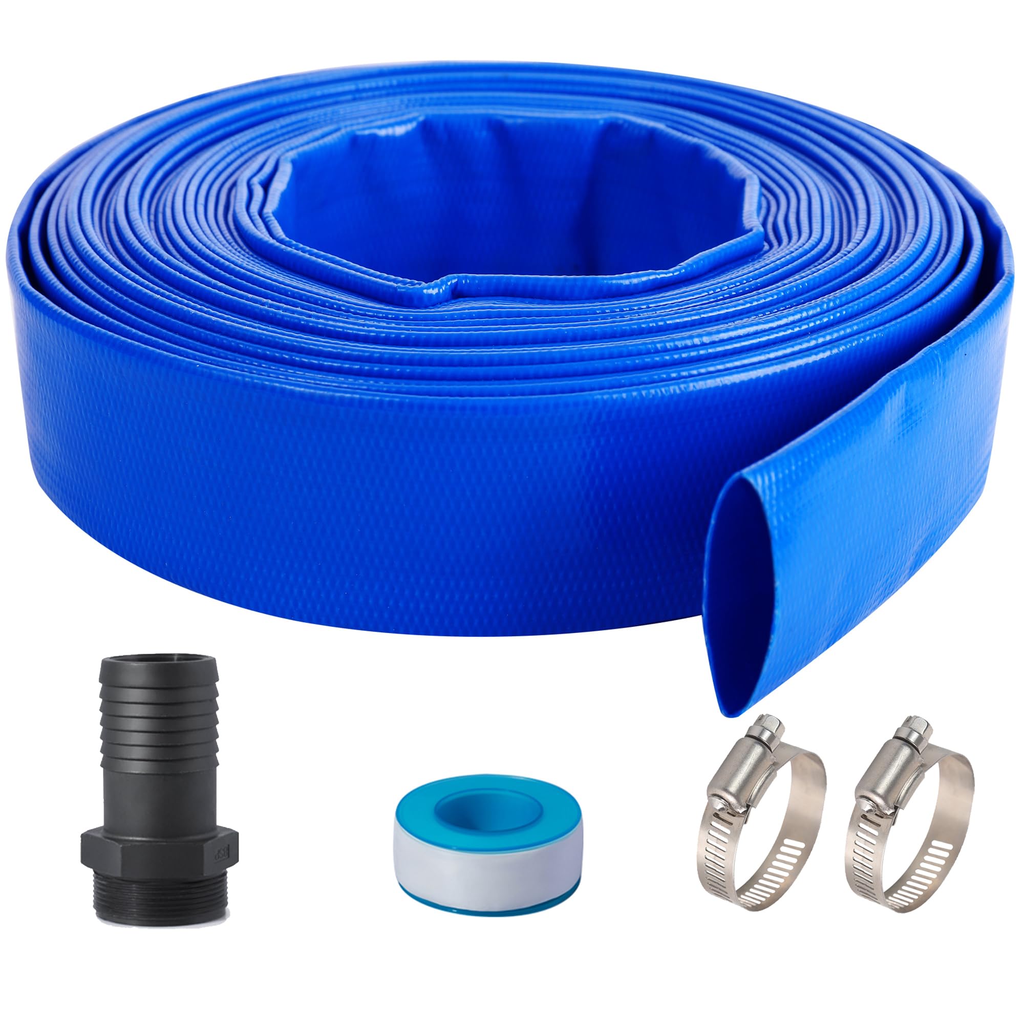 2" (Flat 3.4’’ width) x 100 FT Pool Backwash Hose Kit with Male NPT Adapter