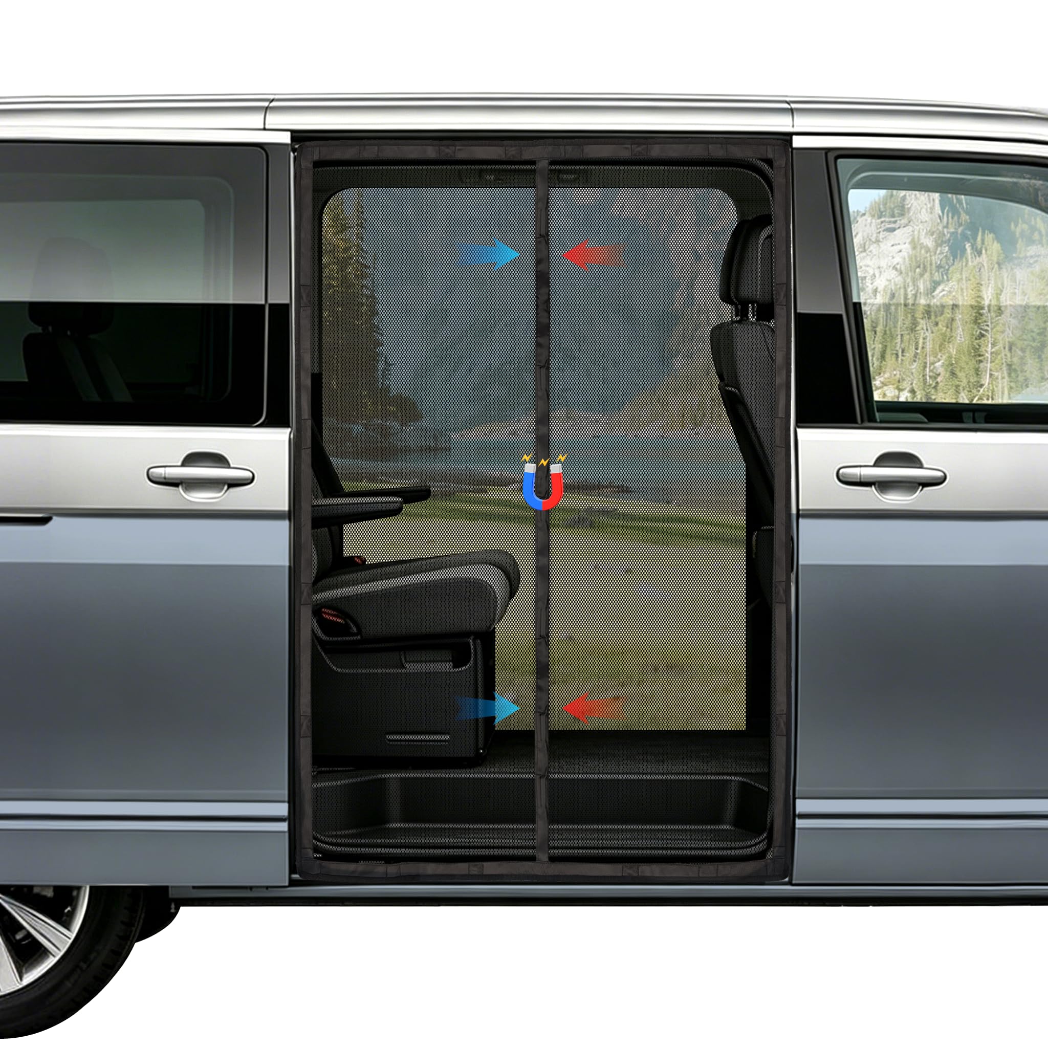 Moskitonetz Magnetisch für VW T5 T6 Seitentür, Automatischer Mittelmagnetverschluss, 122g/m² Hochdichte Polyester, 1mm Masche Insektenschutz für Camping Outdoor mit Aufbewahrungsbeutel