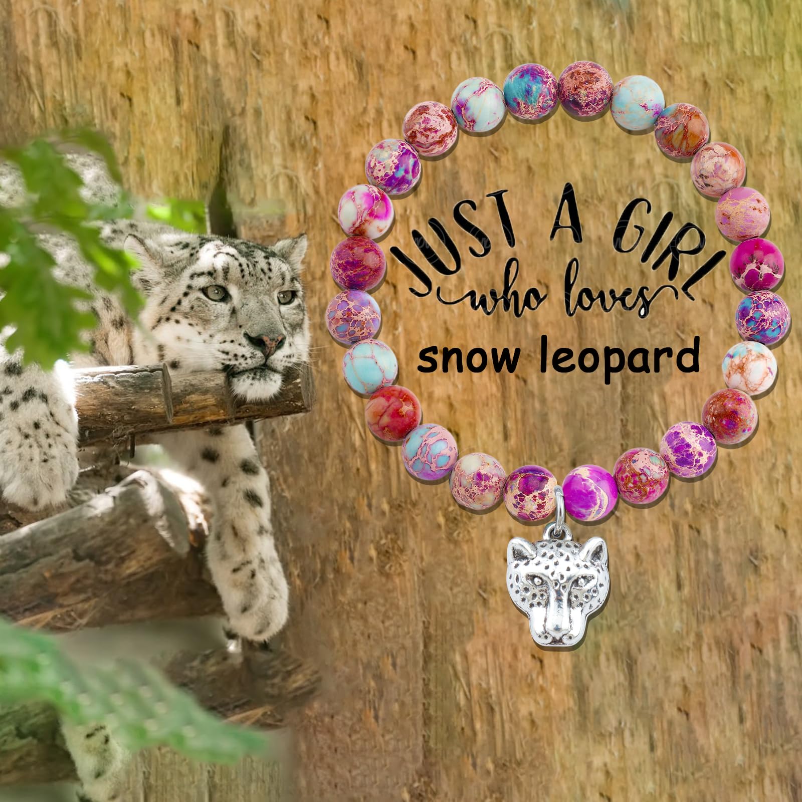 PARTNER Snow Leopard Inspirational Christmas Birthday Gifts for Women Unique Natural Stone Beaded Bracelets for Women Meaningful Animal Jewelry for Snow Leopard Lovers: Emperor Stone