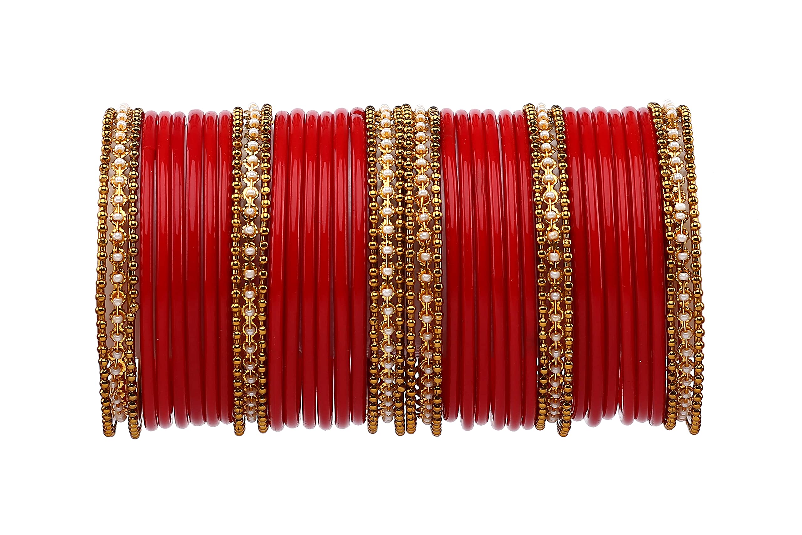 Rijoli Red Colour Traditional Beautiful Anju Glass Chudi and metal set studded with Matar Chain for Women/Girl (Pack of 42)(Red-2.8) (B09HXZNSX7) Amazon Price History, Amazon Price Tracker