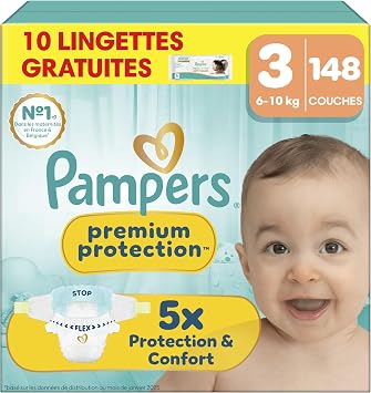 Pampers Premium Protection Couches Taille 3 x148 + 10 Lingettes | 6kg-10kg