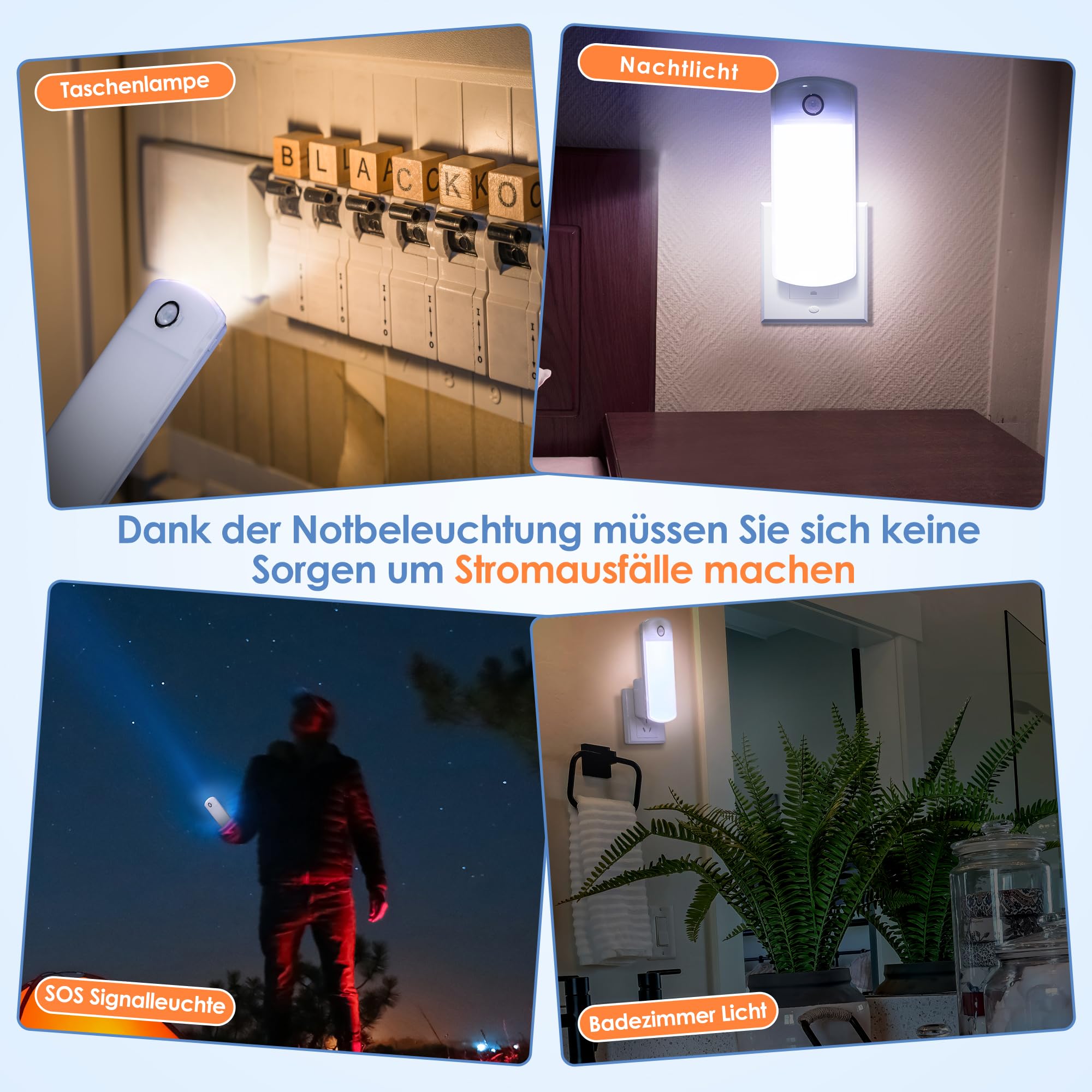 Torcia Led Luce Notturna A LED, Sensore Crepuscolare E Di Movimento, Accensione/spegnimento Automatico Lampada Emergenza - Foto 13