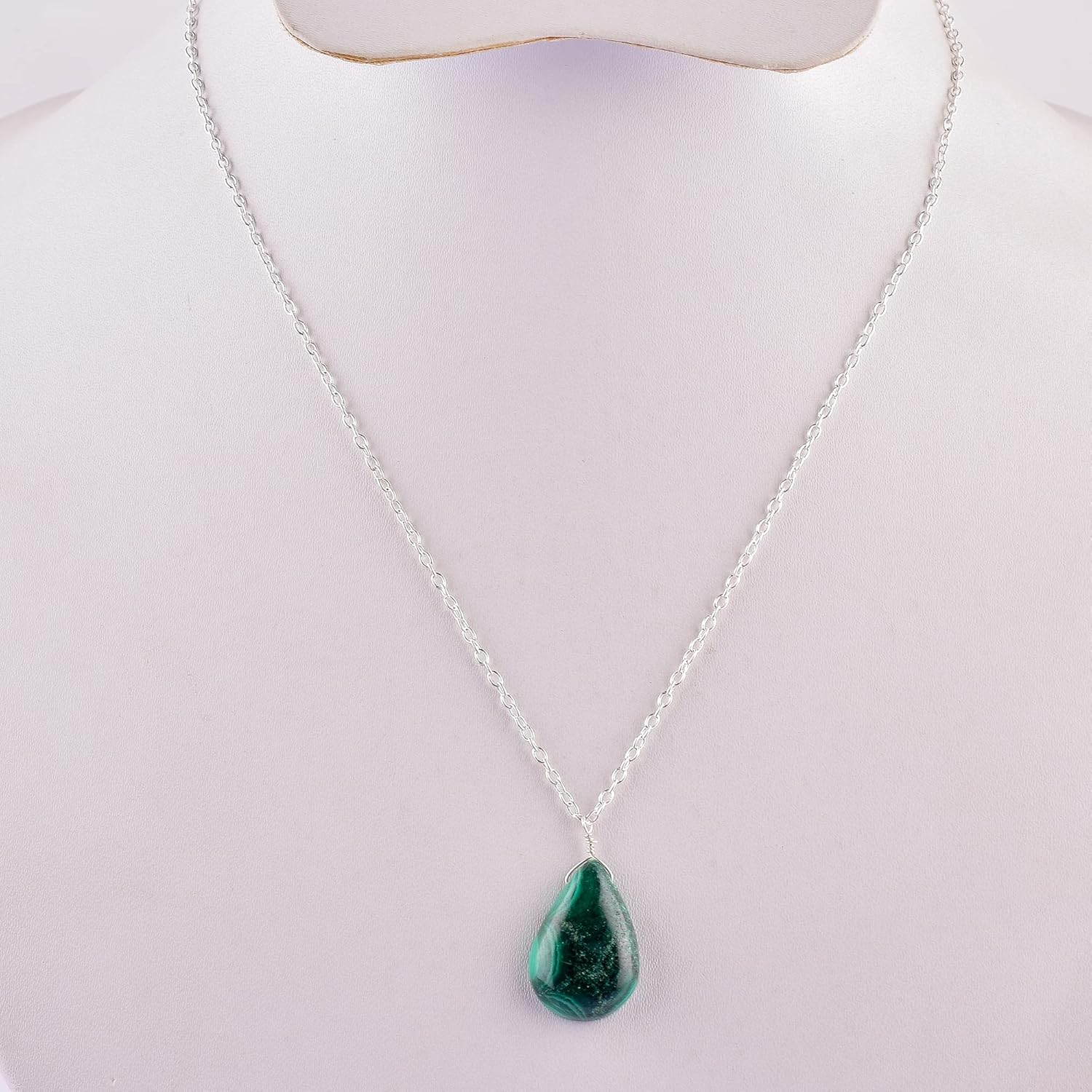 Natural Malachite Pear Pendant Necklace – Handmade Green Gemstone Pendant for Women – January Birthstone Jewelry – Boho Style Gift – 18 inch AAA+ Quality - Image 6