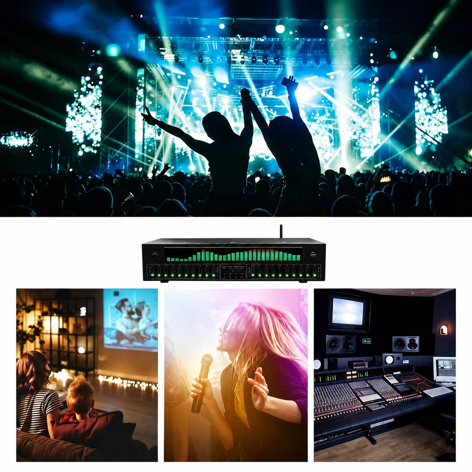 JOSBY Ecualizador Gráfico Estéreo con 31 Bandas De Espectro Dinámico, Compatible con 12 Modos De Ritmo Y Decodificación Óptica/coaxial, Sintonización Dual Sin Pérdidas De 10 Bandas