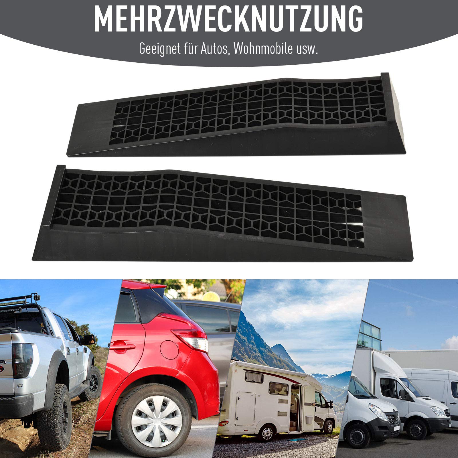 HOMCOM Rampa najazdowa 2-częściowy zestaw 3T PP 70x19,5x7,8cm Czarna | Rampa progowa, rampa krawężnikowa, rampy gumowe