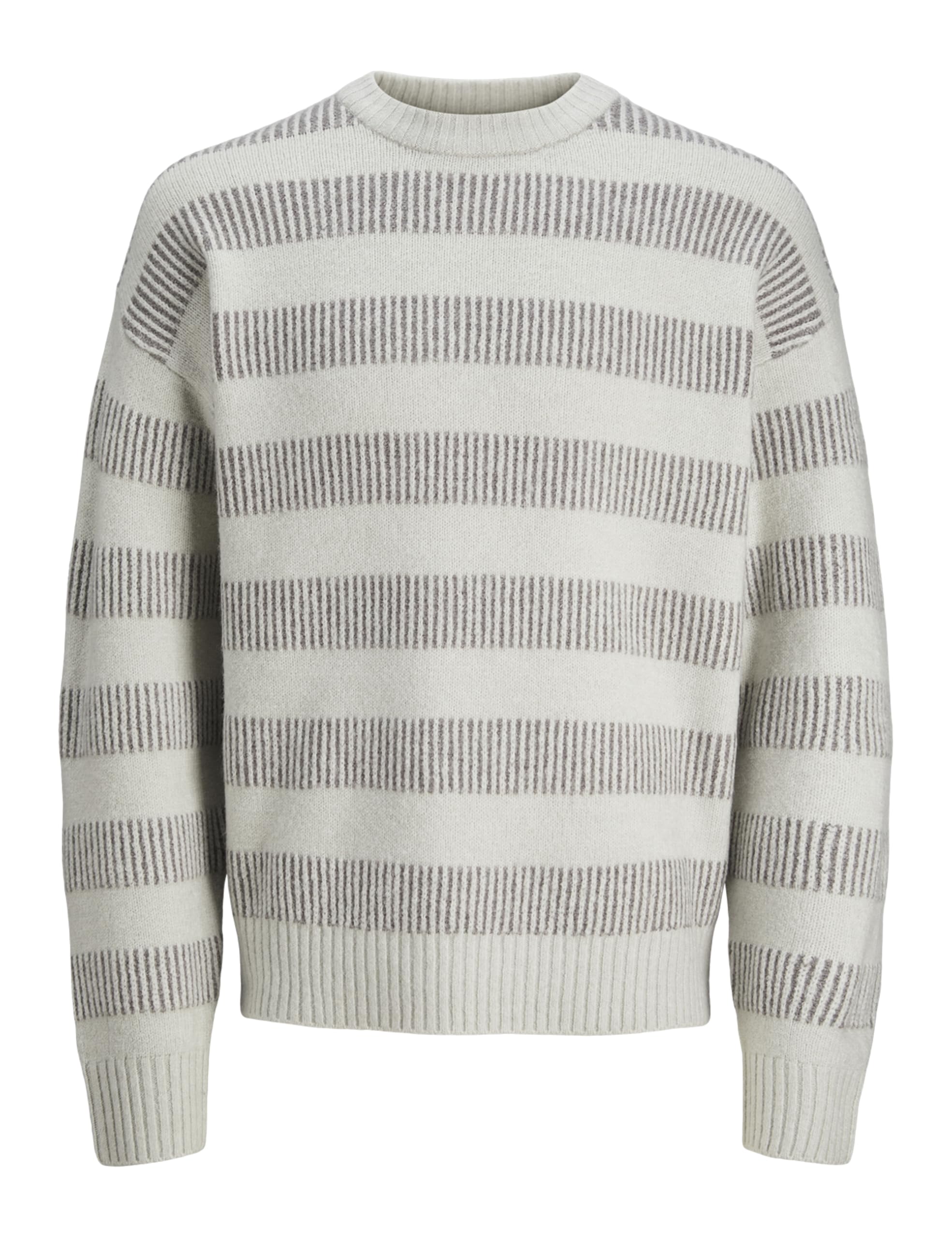 Jack&Jones Jcospace Stripe Knit Crew Neck Sn, High-Rise/Stripes: Gargoyle, L