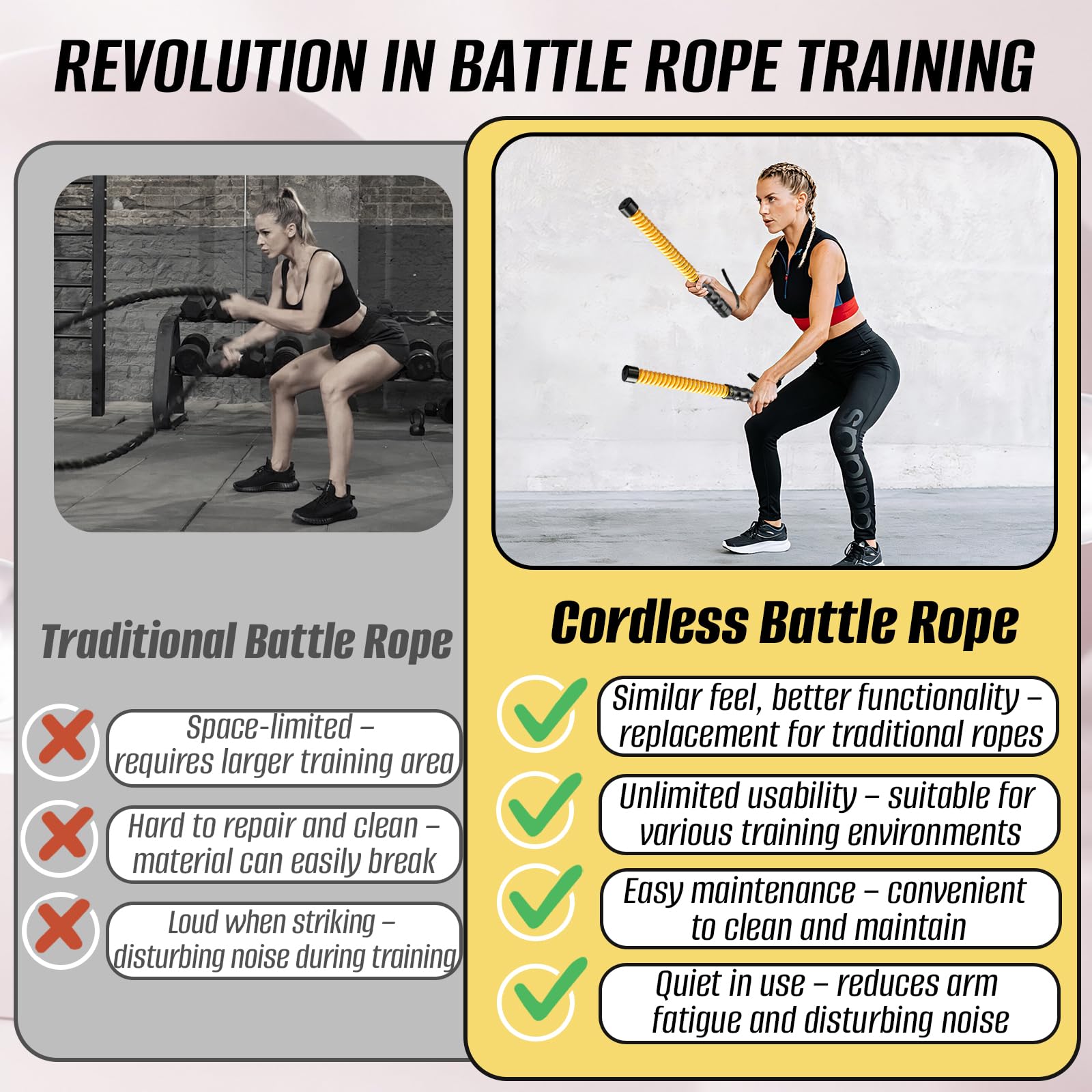 Battle Rope Pesata Upgrade senza Corda Lunga, con 4 Dischi Peso Rimovibili & Borsa Portatile, Corda Heavy-Duty per Home Gym, Allenamento di Forza & Resistenza, per Principianti e Avanzati