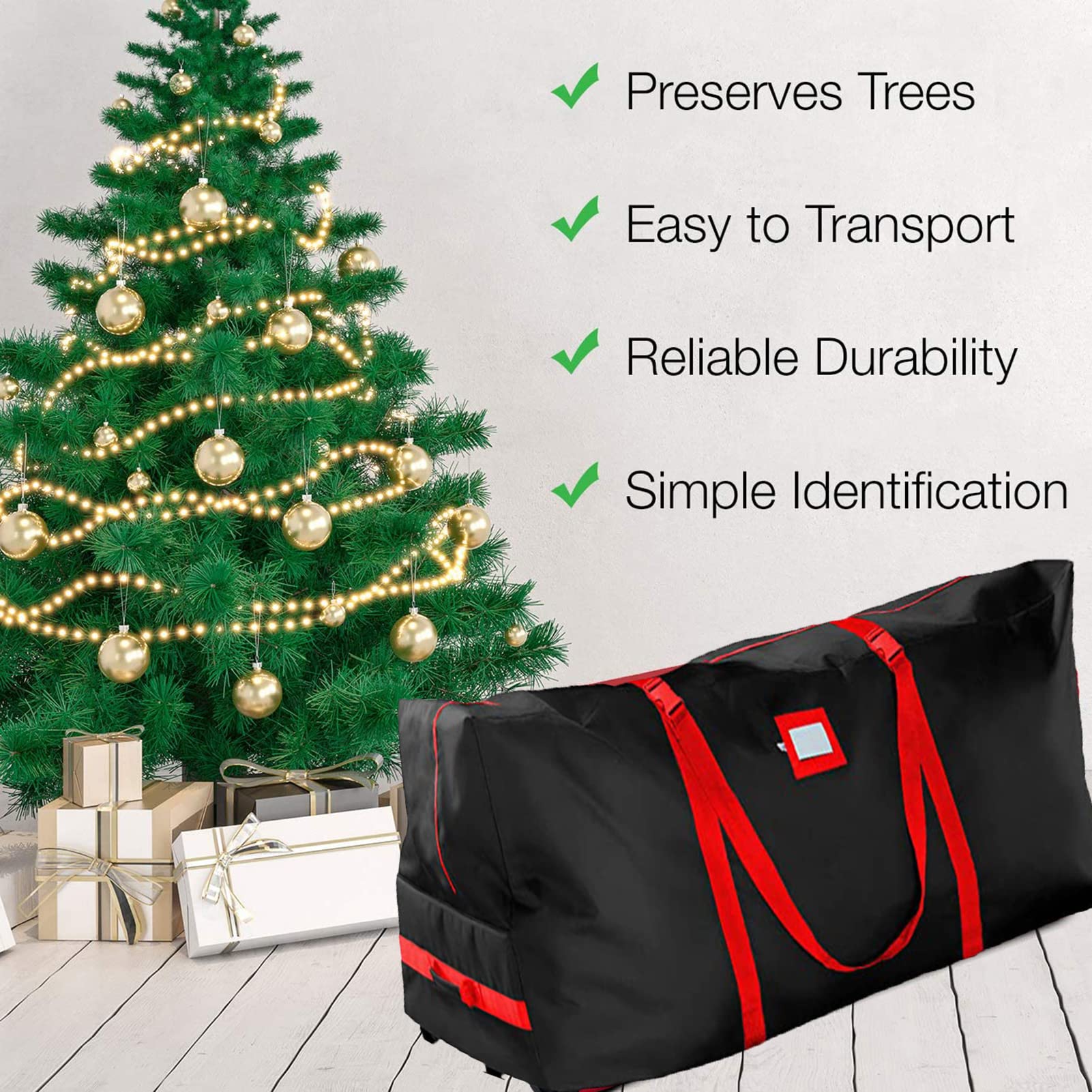 Sac De Rangement pour Sapin De Noël, Housse De Protection, avec Roues, Tissu Oxford 600D, Léger Et Imperméable, pour des Arbres De Noël Jusqu'à 9 Pieds De Haut (Noir,150x50x63cm)