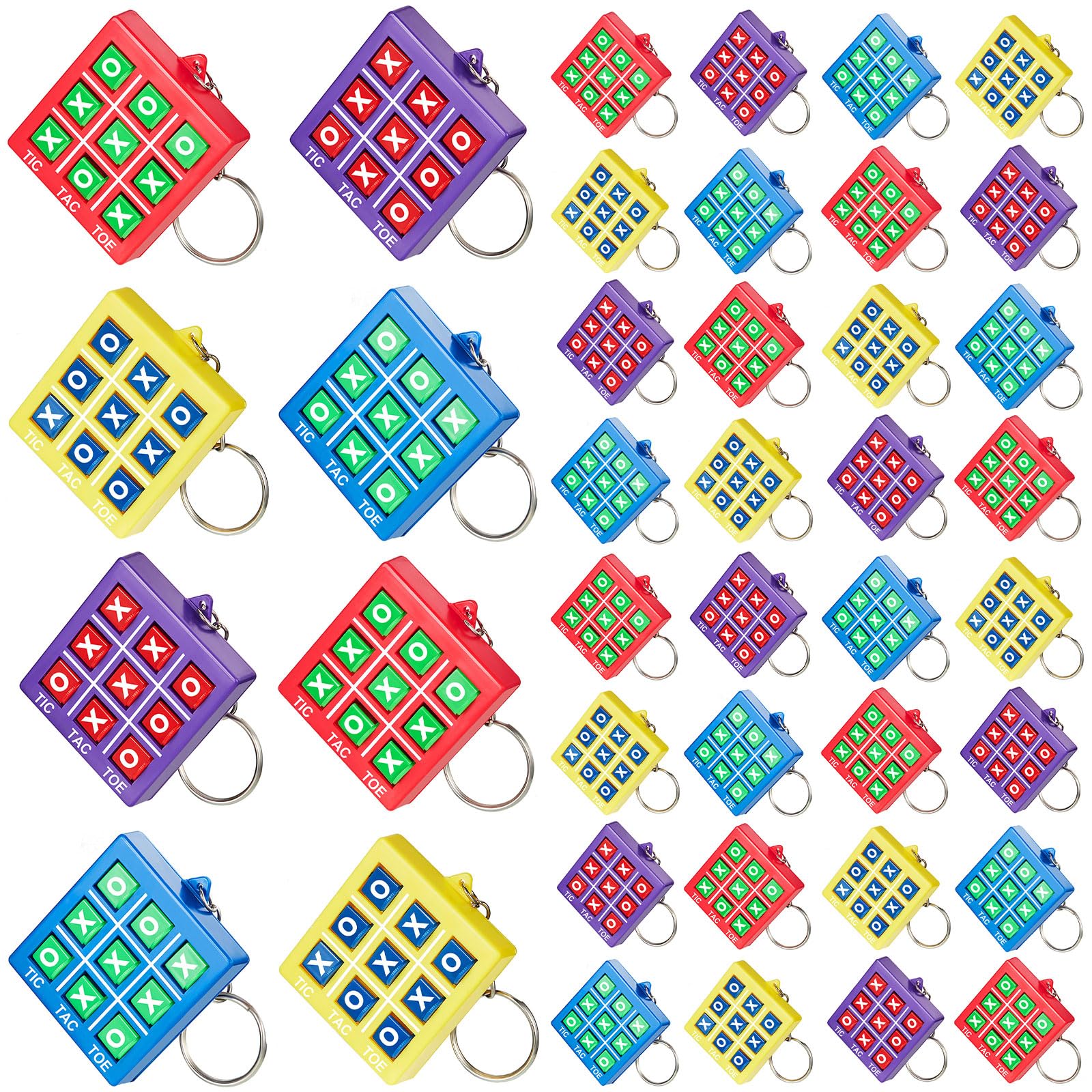 Hicarer Tic Tac Toe Keychain for Kids Ages 8-12 Party Favors Plastic Keyholders Game for Goodie Bags Mini Backpack Valentines Birthday Party(Red, Blue, Yellow, Purple,16 Pcs)