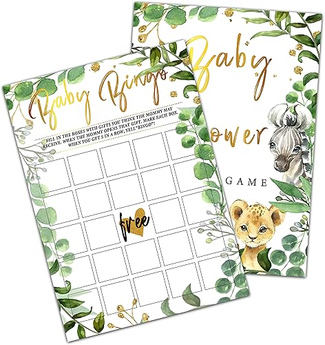ONDTOM Woodland Shower Juego de bingo, paquete de 25 tarjetas de actividades para fiesta de revelación de género de safari en la selva, suministros