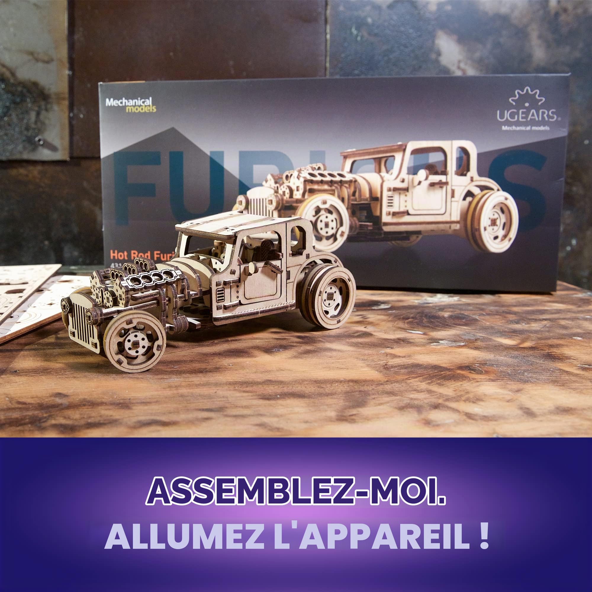 Ugears Souris Furieuse Hot Rod - Maquette en Bois à Construire Voiture pour Adultes - Maquette Voiture à Construire - Puzzle 3D Bois Kit de Construction pour Casse Tete Passionnés et Collectionneurs