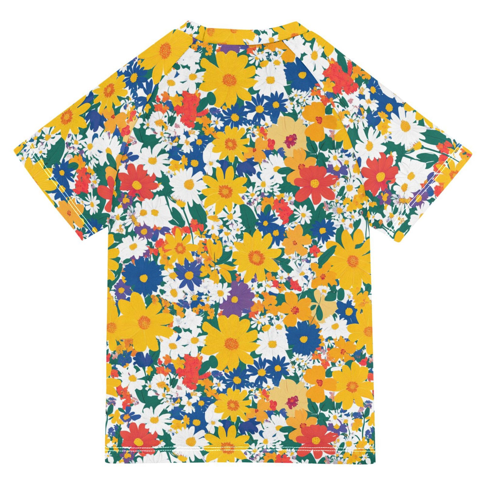 Wudan Spring Flowers Montana Bitterroot Girls Bathing Suit Short Sleeves Rash Guard Swimsuit Swimwears T Shirts for Little Boy 4T