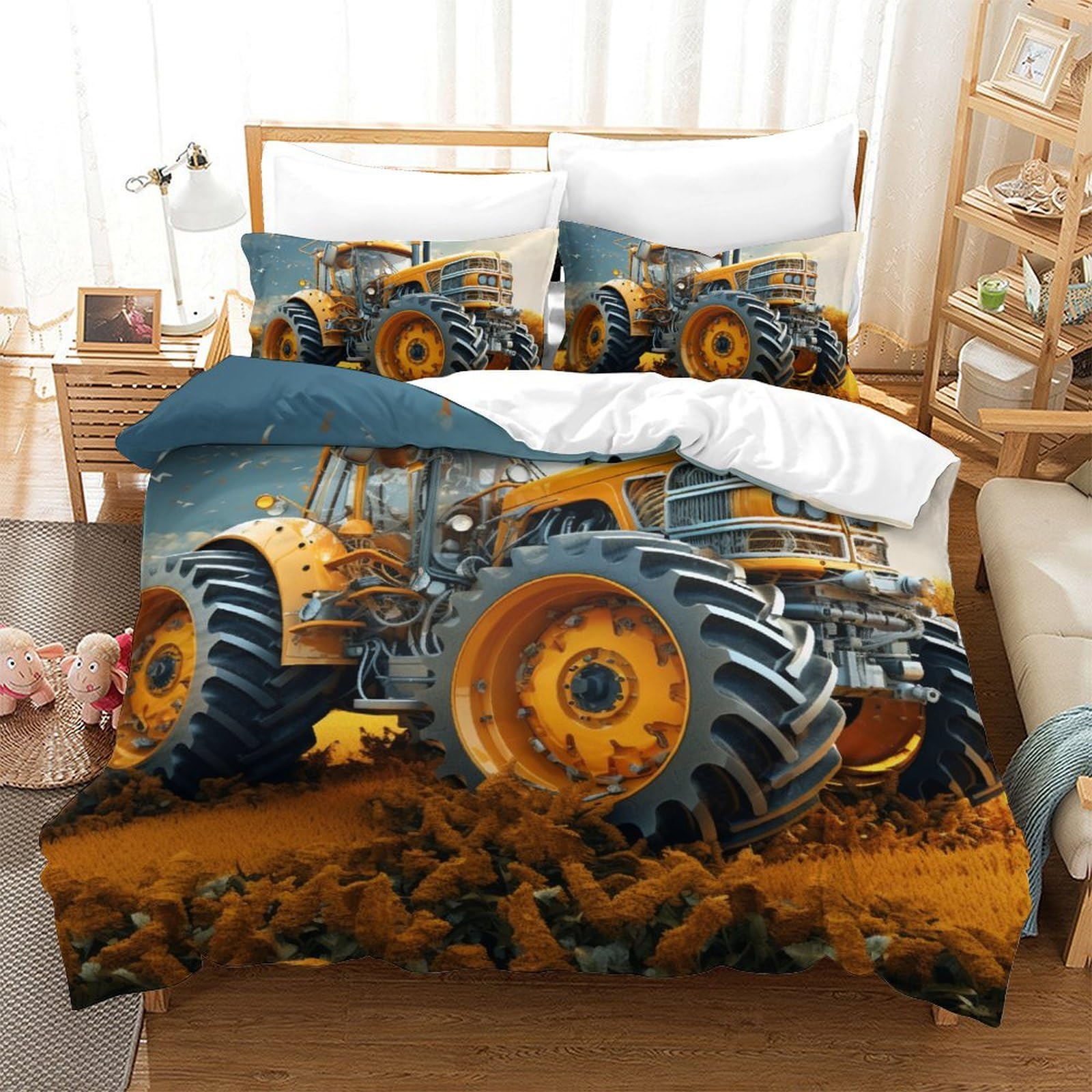 Housse de couette tracteur 3D pour chambre d'enfant parure 200x200cm