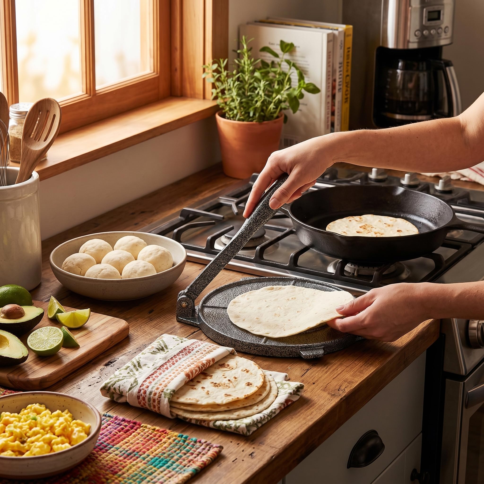 Greensen Pressa per Tortilla in Lega di Alluminio, Macchina per Taco Compatta, Pressa per Pasta Manuale da 6,3 Pollici per Uso Domestico in