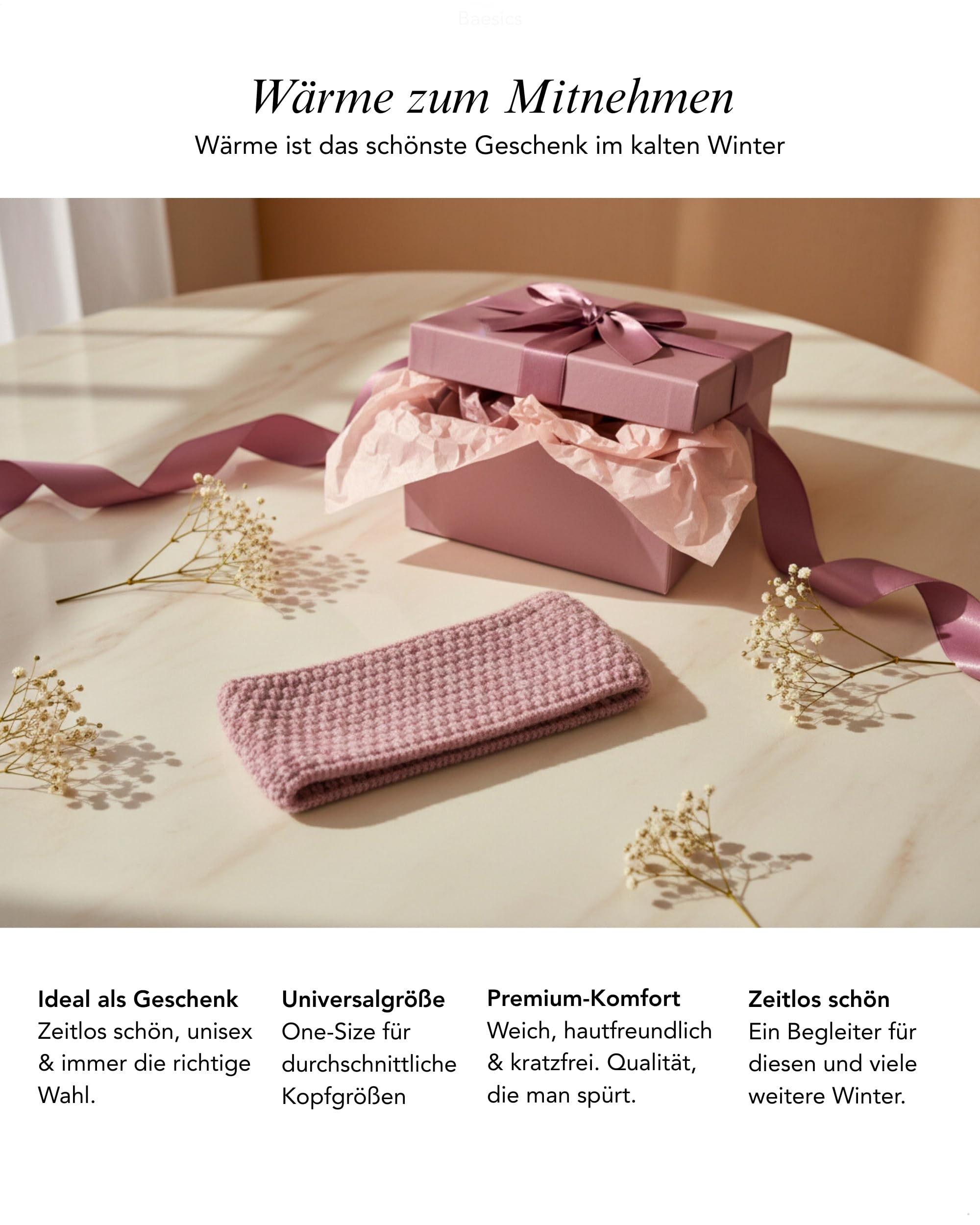 Baesics Stirnband Damen Rosa - Winter Ohrenwärmer warm Waffelmuster | Mit weichem Fleece-Innenfutter, dehnbar, 48-58 cm, Unisex für Damen und Herren. Feines Waffelmuster für Sport und Alltag