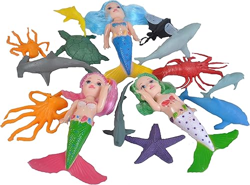 Miniatura 2 de Wild Republic Figuras de sirena, cubo de juguete, muñeca de sirena, animales acuáticos, regalos para niñas, juguetes de baño, 33 piezas