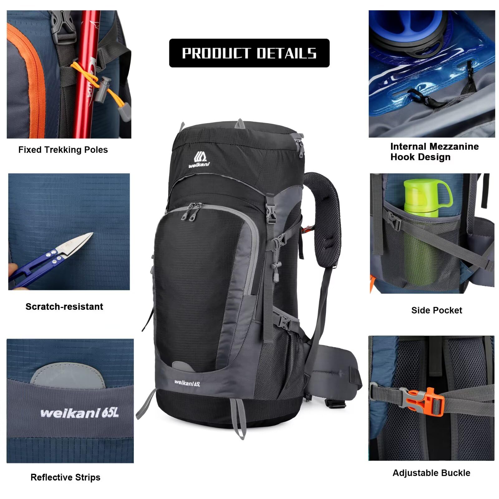 Mochila de senderismo de 65 litros con cubierta para la lluvia, mochila ligera para camping, mochila grande de senderismo para hombres y mujeres, mochila impermeable para viajes al aire libre