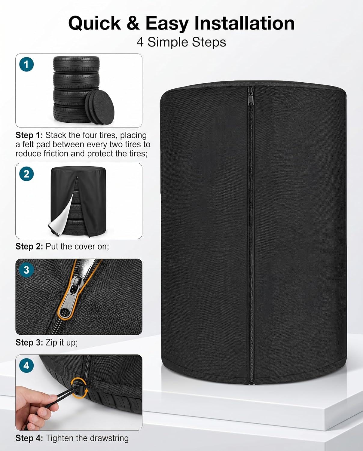 Tire Cover, Tire Storage Bag, Heavy-Duty 600D Oxford Tire Covers, Waterproof UV Resistant Tire Storage Bags with Zipper & Drawstring, Fits Tires Up to 33" for SUV Vans Sedans