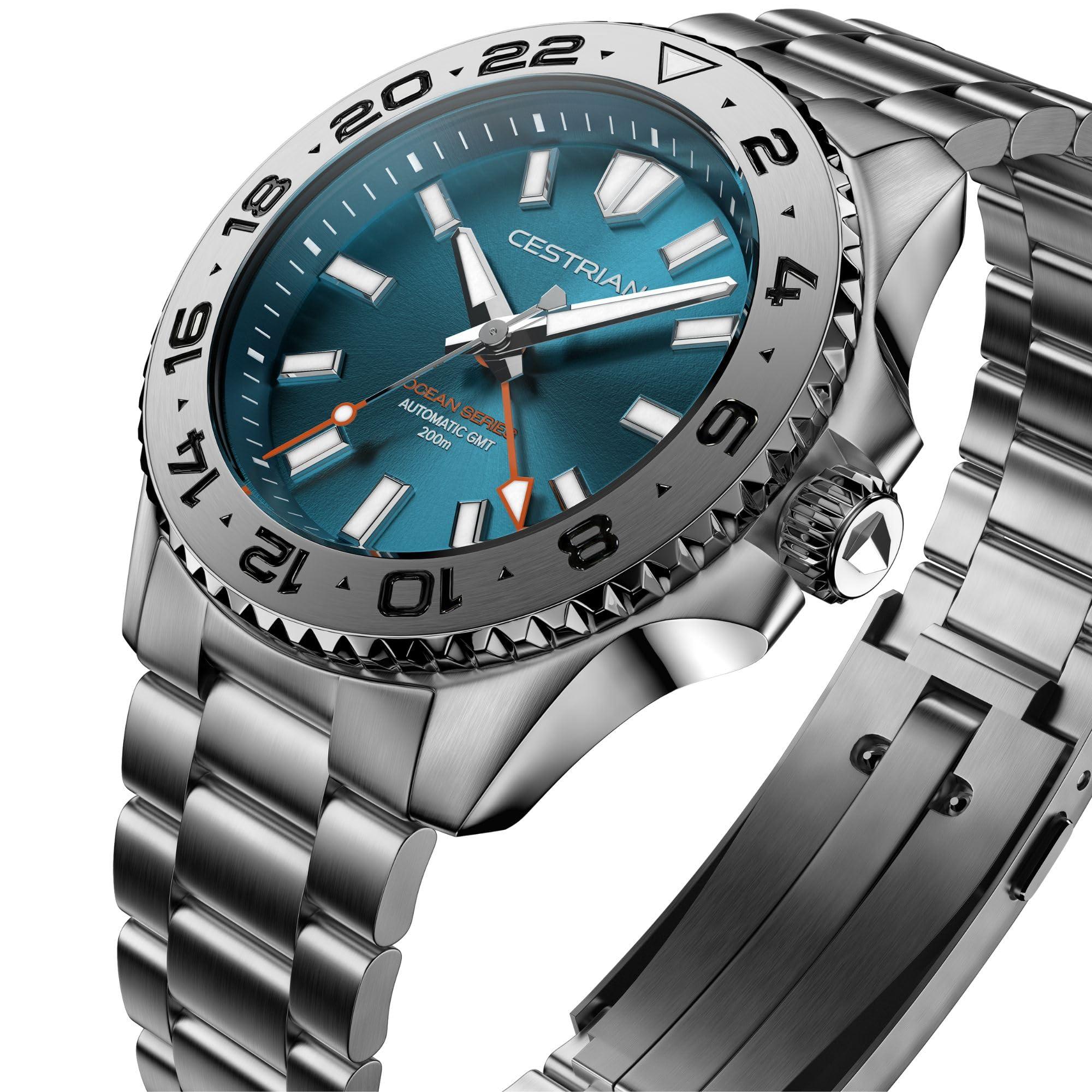 Cestrian Ocean Series 42 mm Automatik-Herrenuhr, tropisches blaues Zifferblatt, Gehäuse und Armband aus 316L-Edelstahl, wasserdicht bis 200 m
