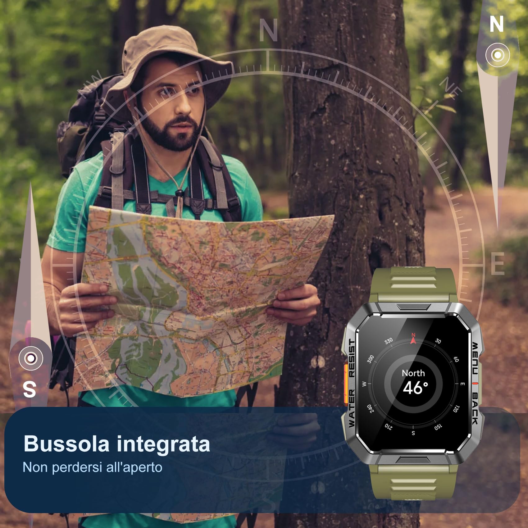 Blackview Smartwatch Uomo, Smartwatch Militare Uomo Fitness con Chiamate Bluetooth,2.01" Orologio Intelligente 112+ Modalità Sportive/900 mAh/Sonno/Cardiofrequenzimetro/Torcia/Bussola per Android IOS
