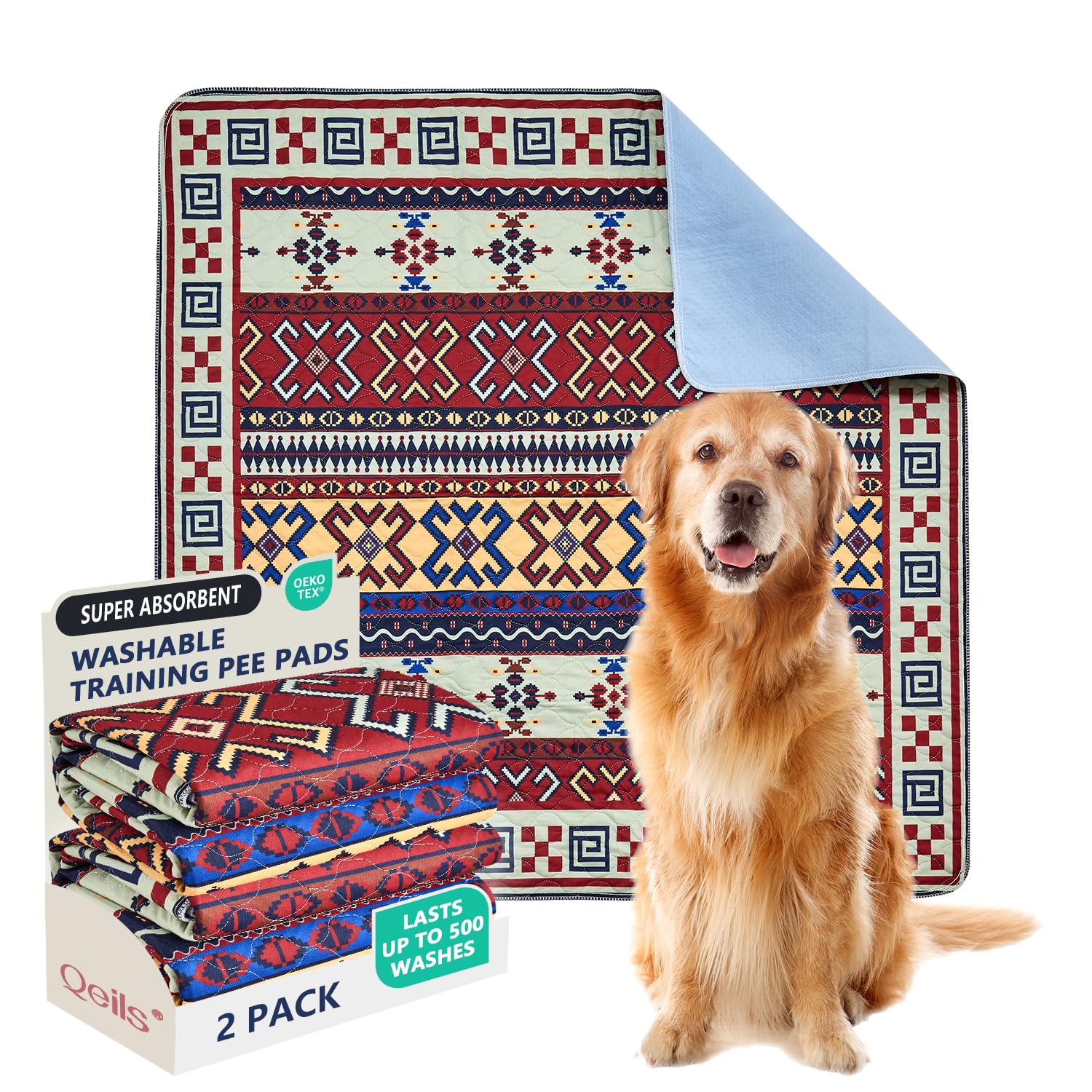 Qeils Washable Pee Pads, Super Absorbent Puppy Pads, 2 Pack 18"x24"