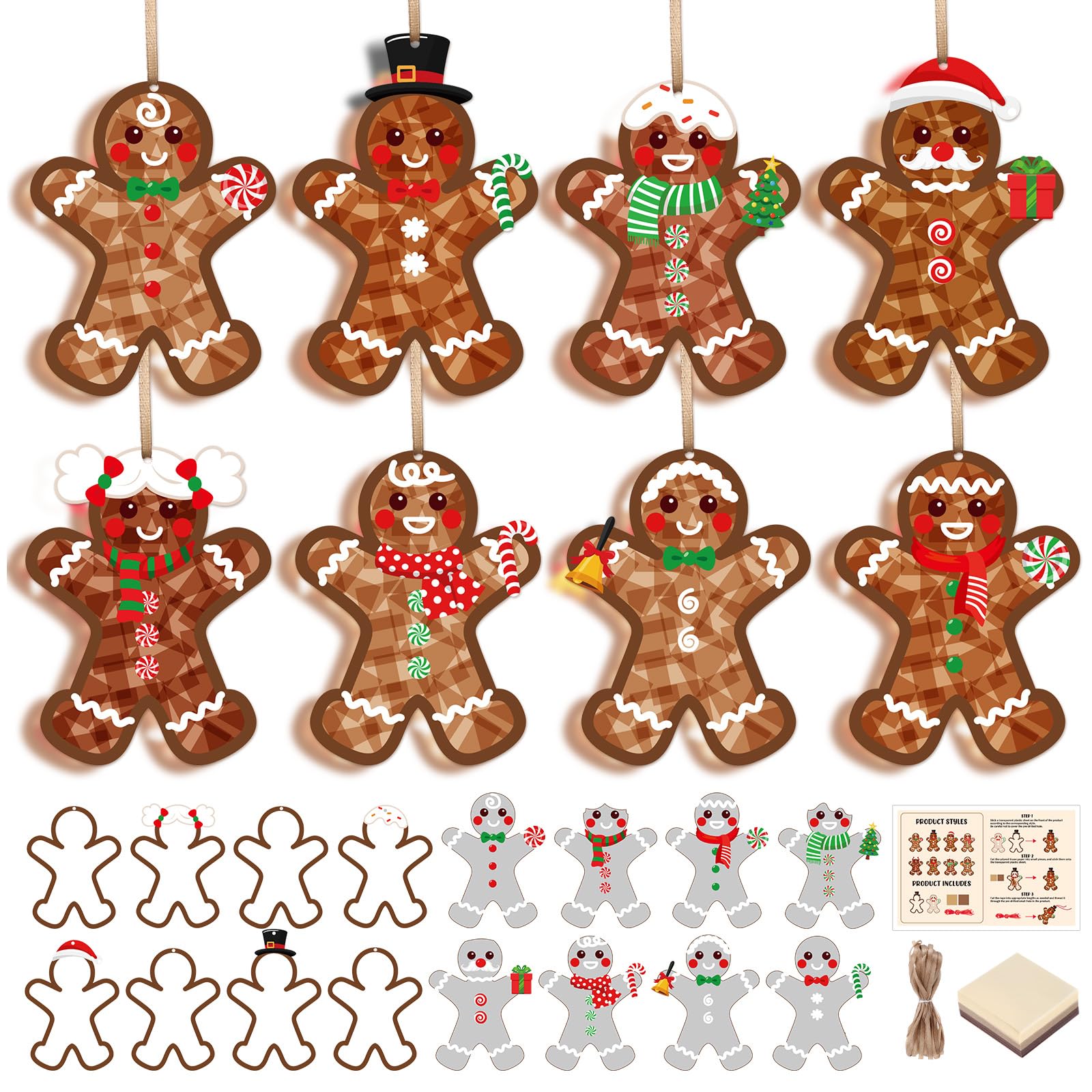 Tinlade 32 Set Christmas Gingerbread Man Suncatchers Craft Kit Xmas DIY Window Stained Glass Tissue Paper Make Your Own Gingerbread Hanging Ornaments Christmas Winter Home School Classroom Activities