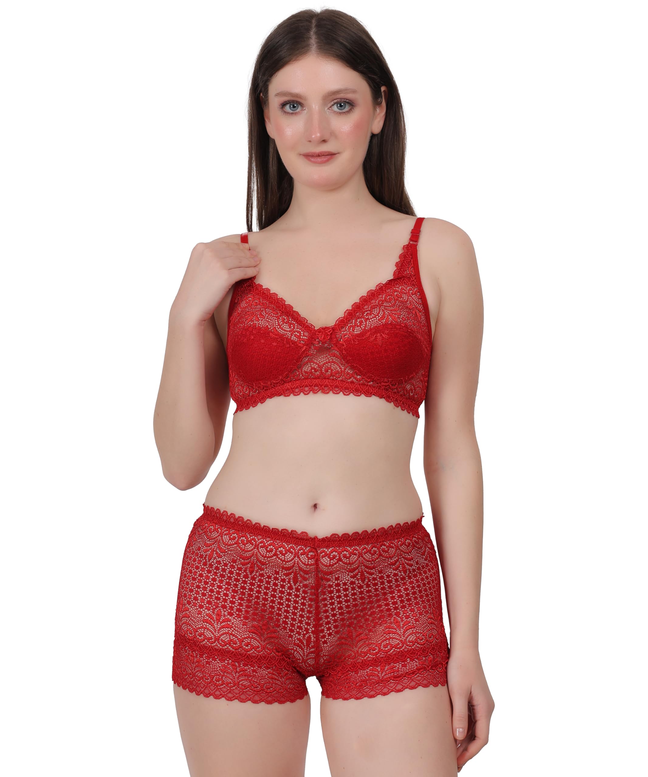 Lace Bralette Bra & Boyshort Panty Set | Soft Stretch Floral Lace | Wire-Free Lingerie Set-picture-48