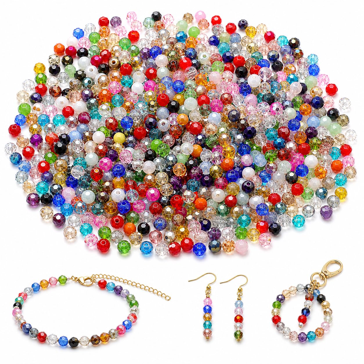 500PCS 4mm Glass Beads for Jewellery Making, Mixed Colour Faceted Rondelle Crystal Beads, Small Spacer Beads for Bracelet Making, Necklaces, Earrings, Keychains, DIY Crafts and Handmade Gifts