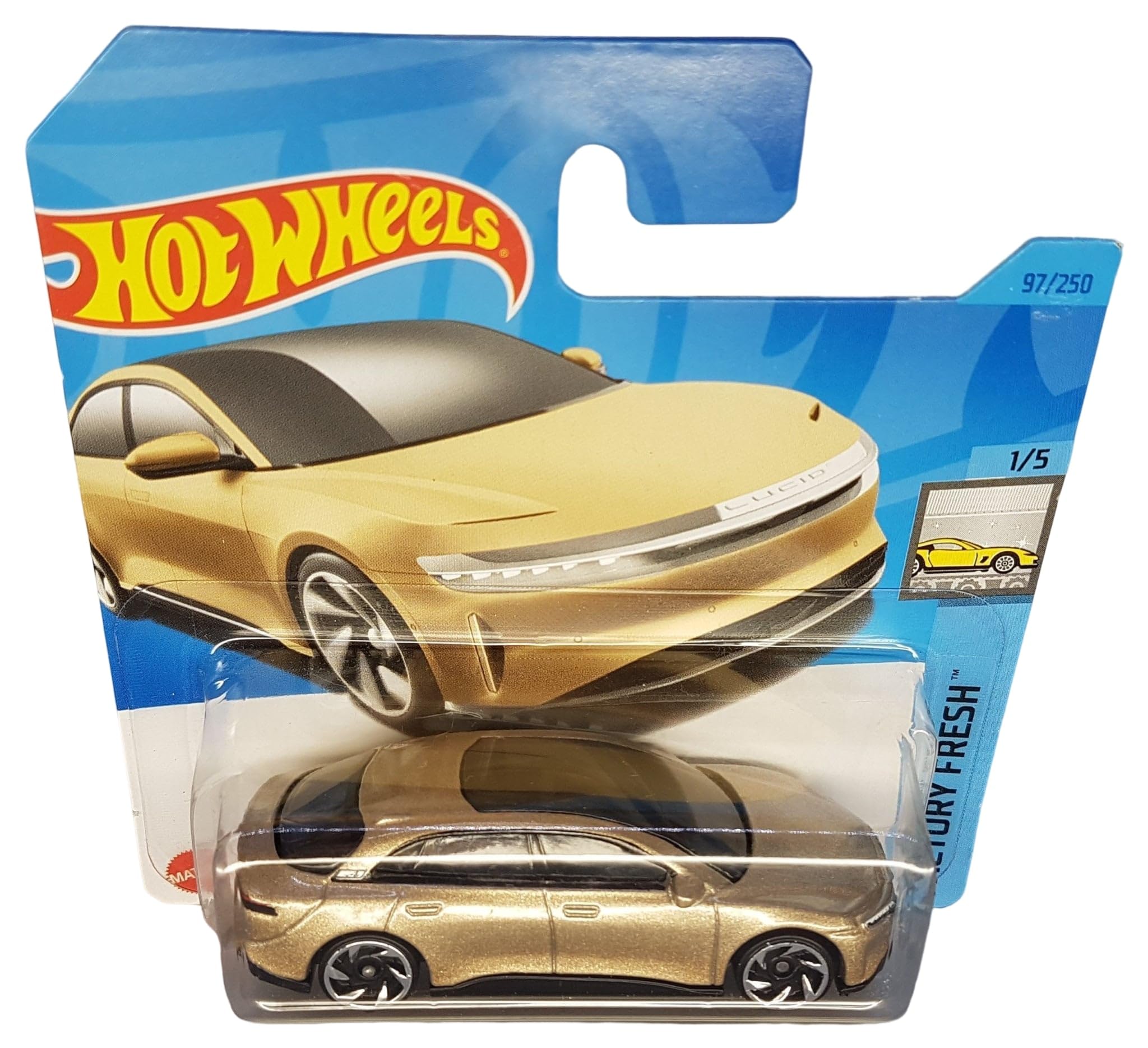 Hot Wheels - Lucid Air - Factory Fresh 1/5 - HKJ29 - Short Card - Gold Metallic - Mattel 2023 - Image 2