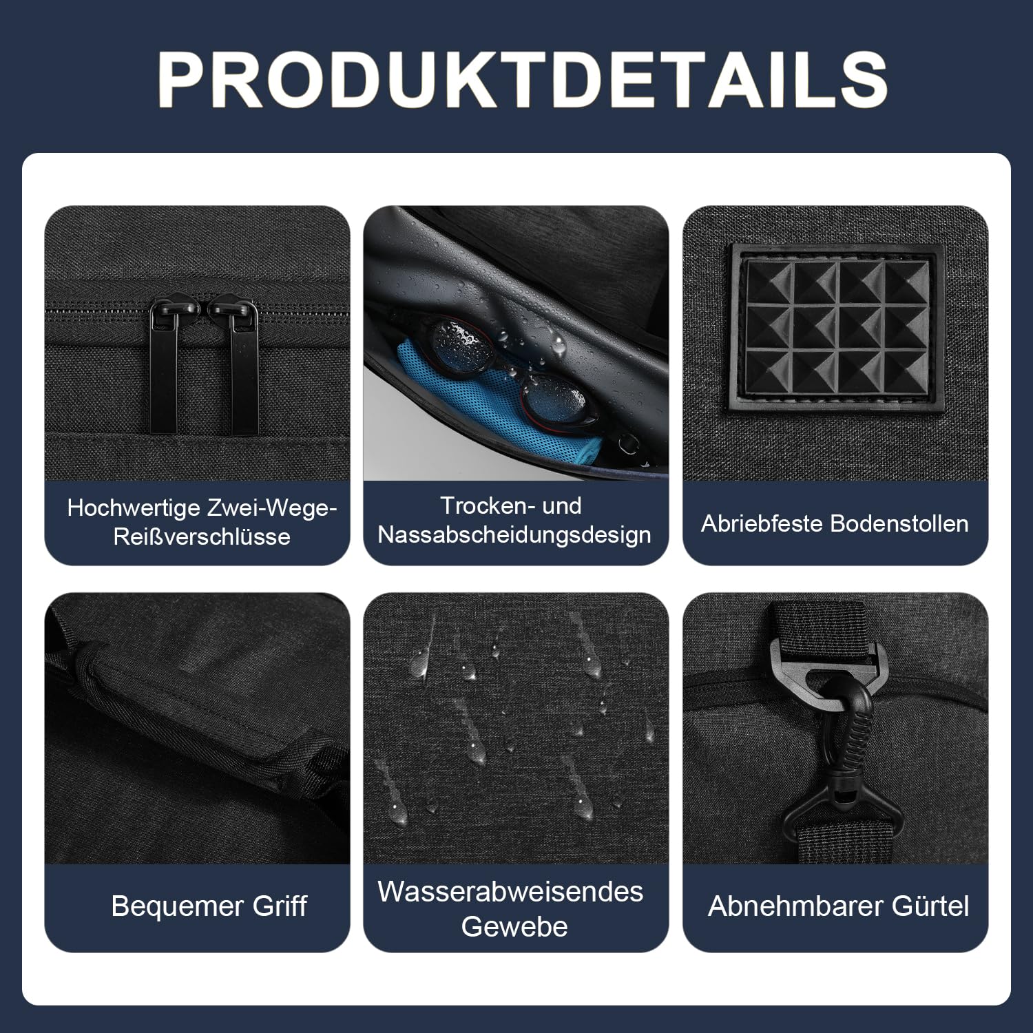 FIORETTO 35L Sporttasche & Reisetasche für Damen und Herren, mit Schuhfach & Nassfach, Wasserdicht Tasche für Trainingstasche, Gym, Travel, Schwimmen, Sauna, fußball Schwarz