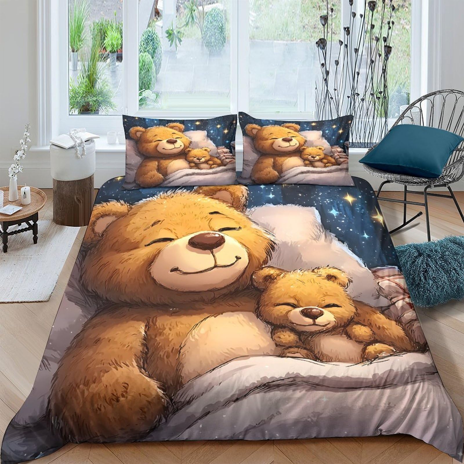 Ctjqhvkz Style-10 3D Printed Cute Bear Fitted Sheet Microfiber Soft Breathable Sleeping Teddy Mattress Cover For Bedroom Guest Room Decor Single（135X200cm）