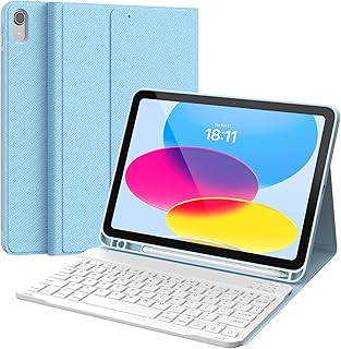 CHESONA Keyboard Case for iPad 10th Generation 10.9-inch 2022, Detachable Bluetooth Keyboard, Stand Folio Keyboard Cover with Pencil Holder, Rechargeable Keyboard for New iPad 10th Gen 2022, Blue