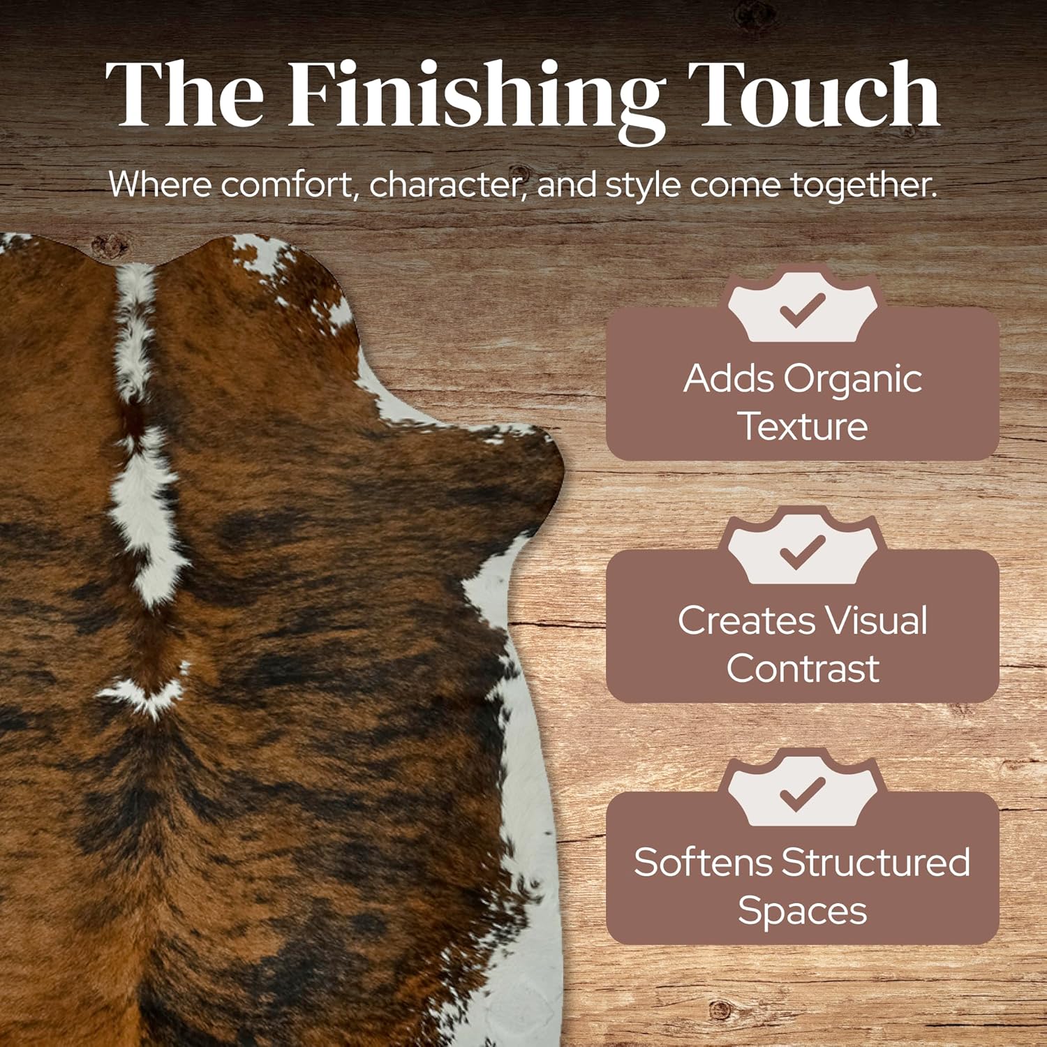 Luxury Cowhide Rug 5x7 ft - Genuine Natural Hide Rug, Silky Soft Tricolor Designer Area Rug for Living Room, Bedroom & High-End Modern Interiors (Medium Tricolor)