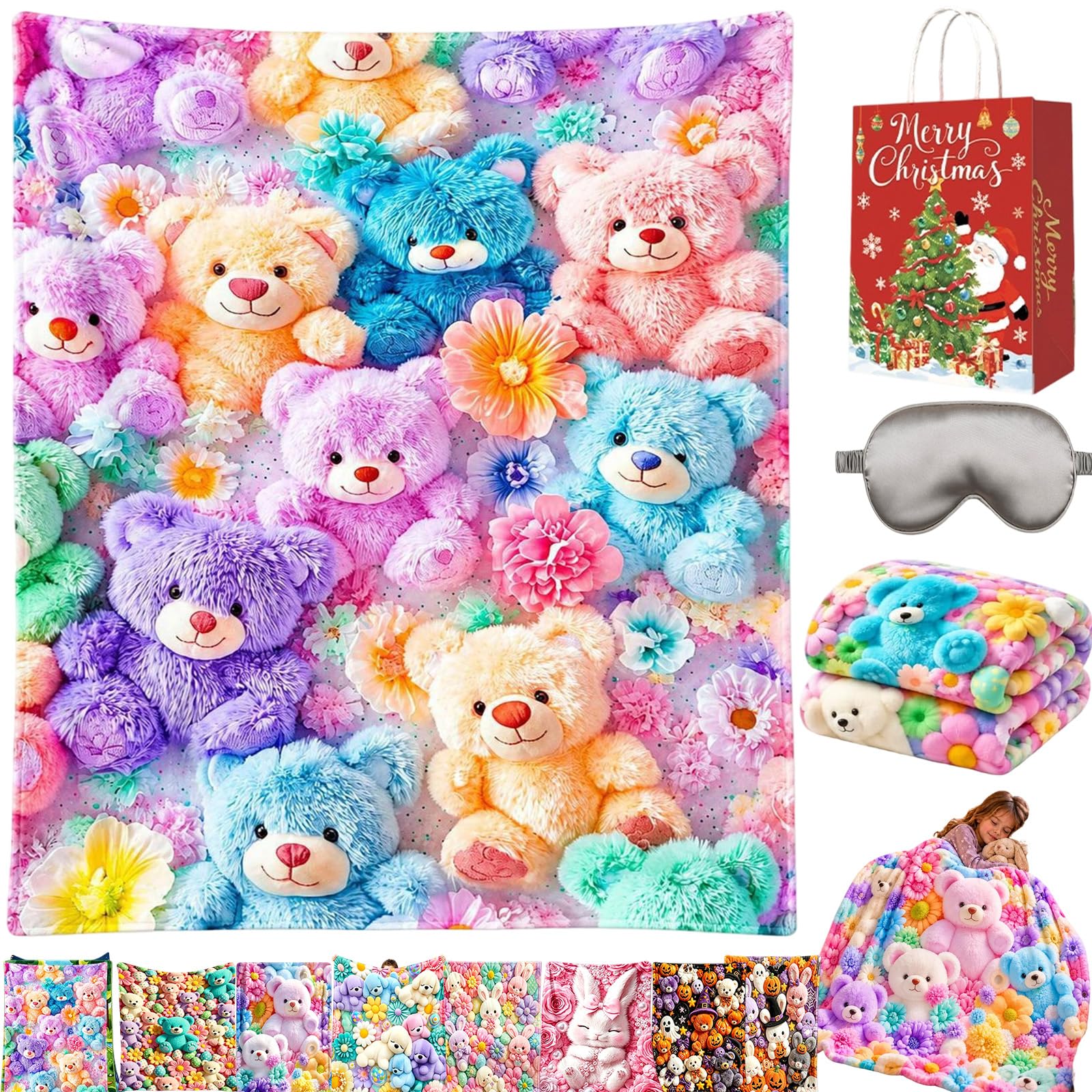 Teddy Pastel Floral Print Throw Blanket, Teddy Bear Blanket (A,30*40in)