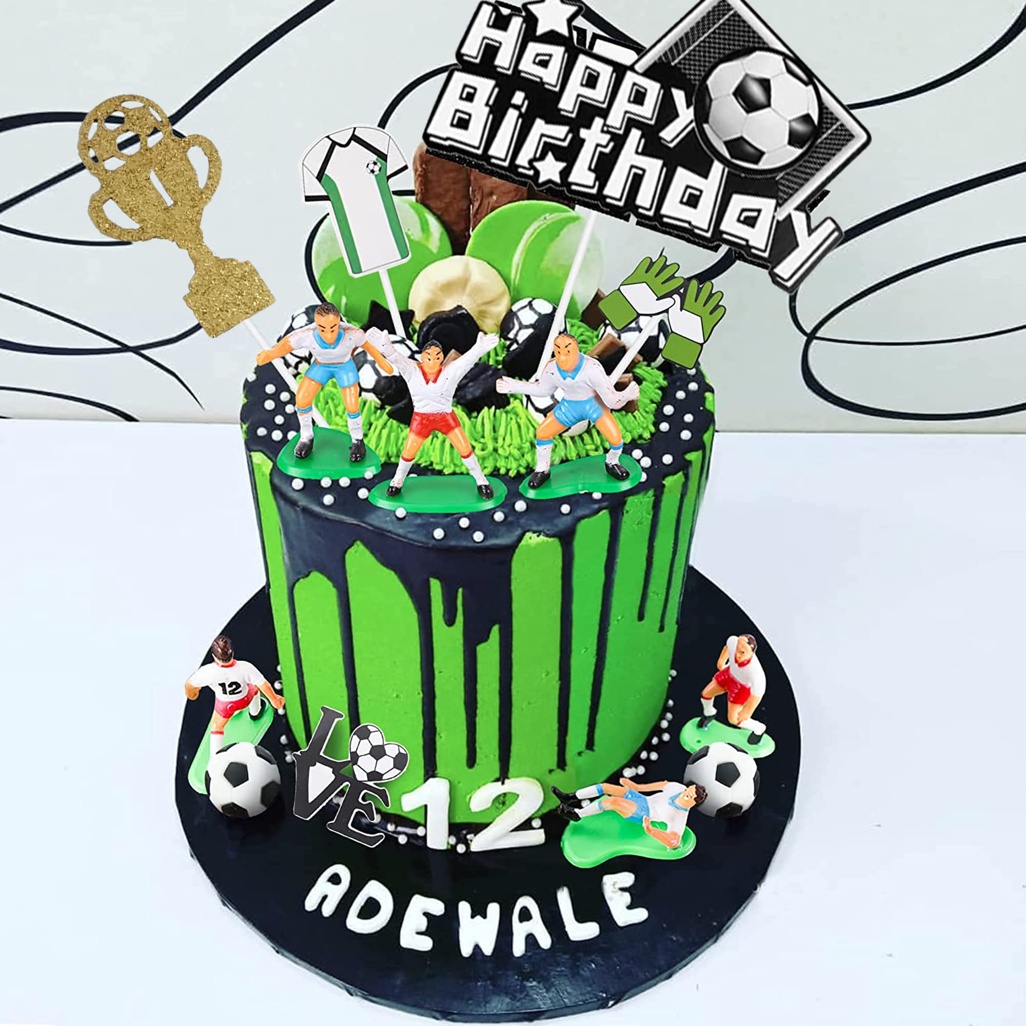Set di decorazioni per torte a tema calcio, 9 pezzi, personalizzabili, a tema calcio, topper per cupcake per feste a tema sportivo