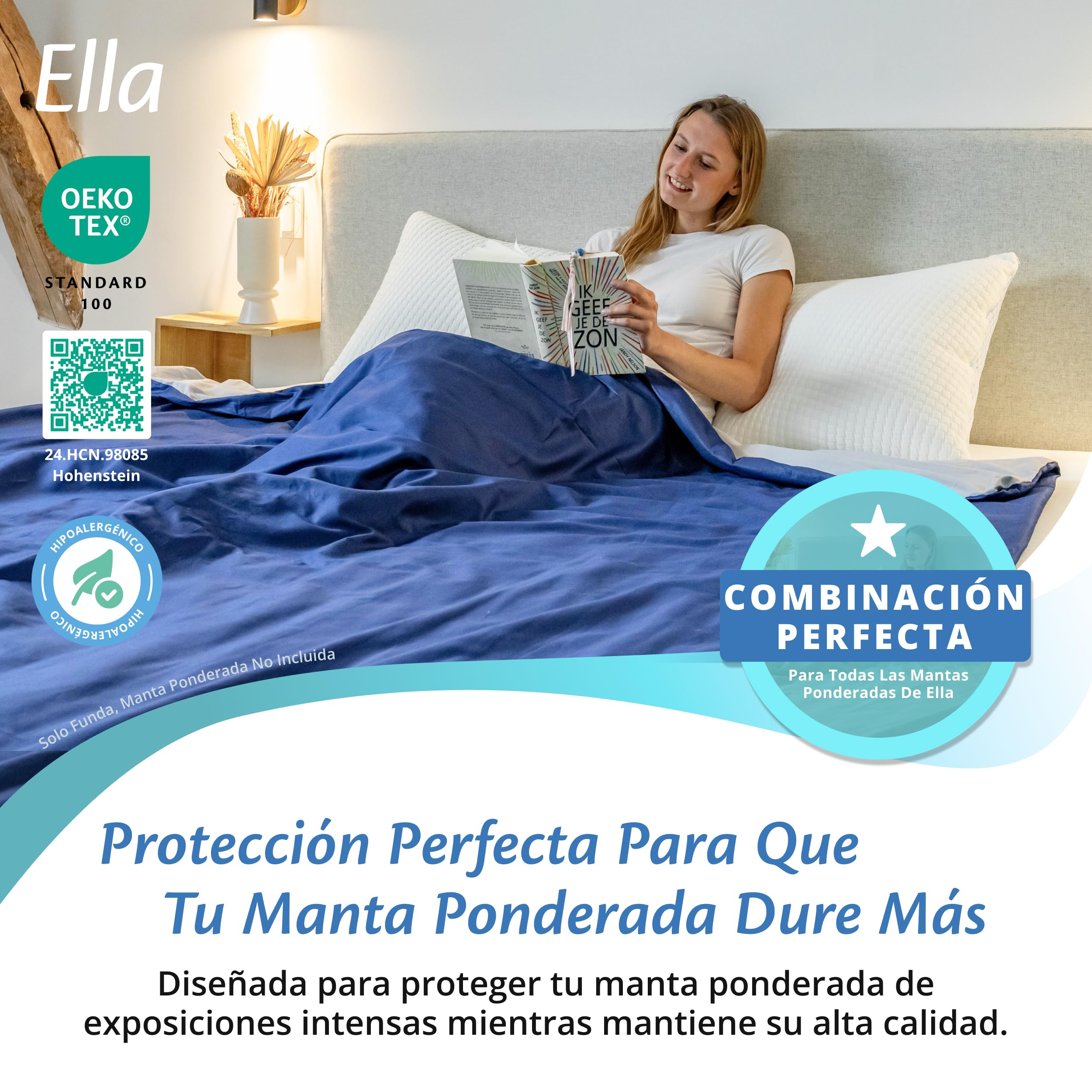 Ella Funda nórdica para Manta de Peso de 135 x 200 cm, Fabricada en 100% algodón, Adecuada para edredón de 7 kg y 9 kg