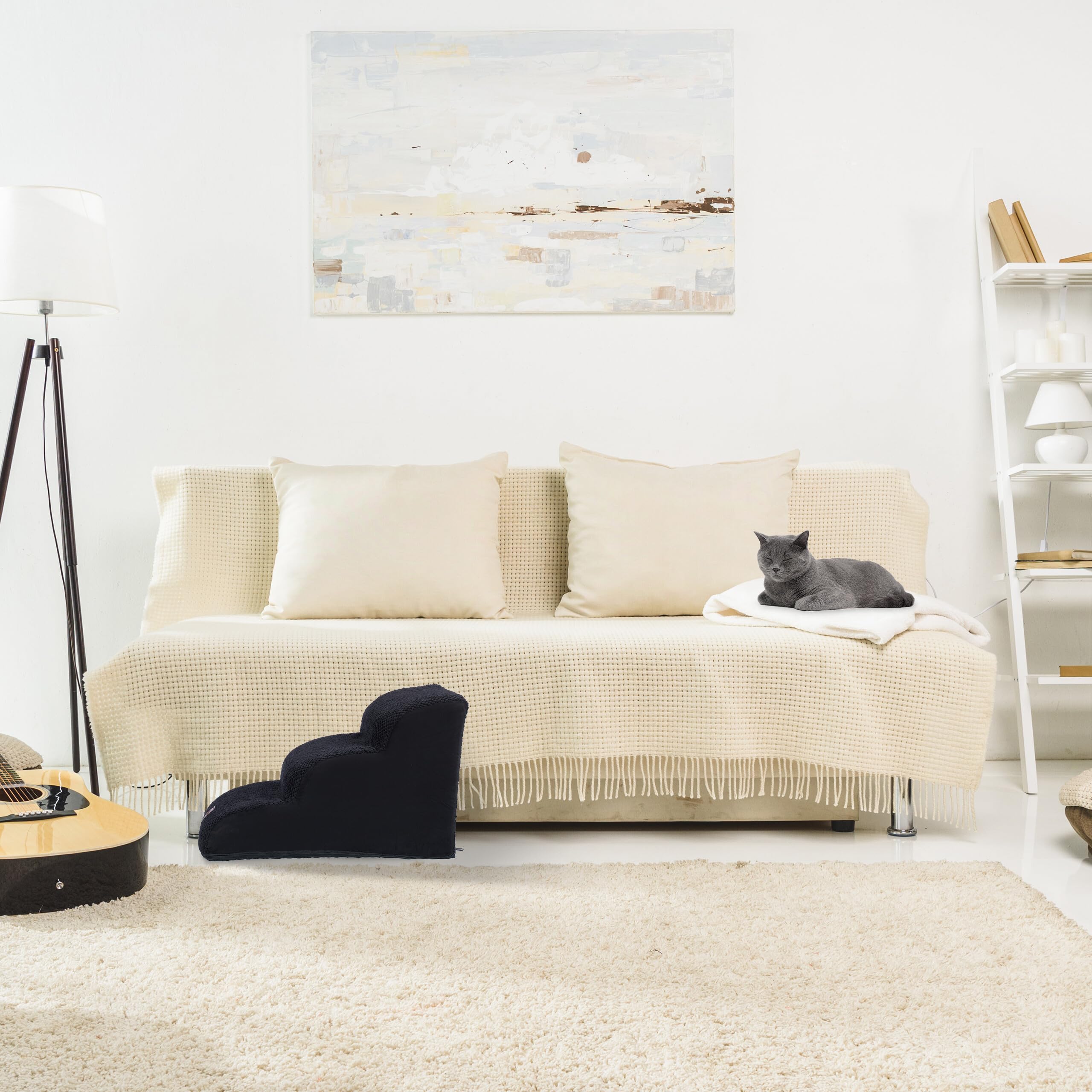 Relaxdays Schody dla psa 3 stopnie, dla psów i kotów, wys. x gł.: 33 x 41 x 54 cm, miękkie schody dla zwierząt domowych, łóżko i kanapa, czarne