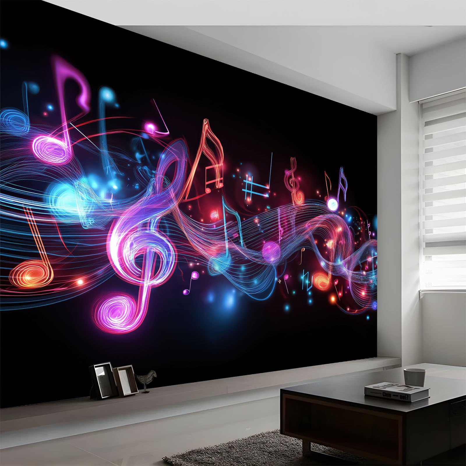 Papel Pintado Mural Fotográfico Fantasía para Salón Dormitorio Habitación Infantil - Decoración de Pared Música Notas Musicales Rayas Fácil de Instalar Poster Mural Elegante 350An x 256Al cm
