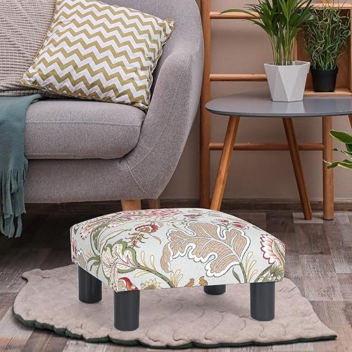 Miniatura 7 de Joveco Reposapiés pequeño otomano de 15 pulgadas, reposapiés tapizados y otomanos, reposapiés pequeño para camas altas, ligero y portátil (floral