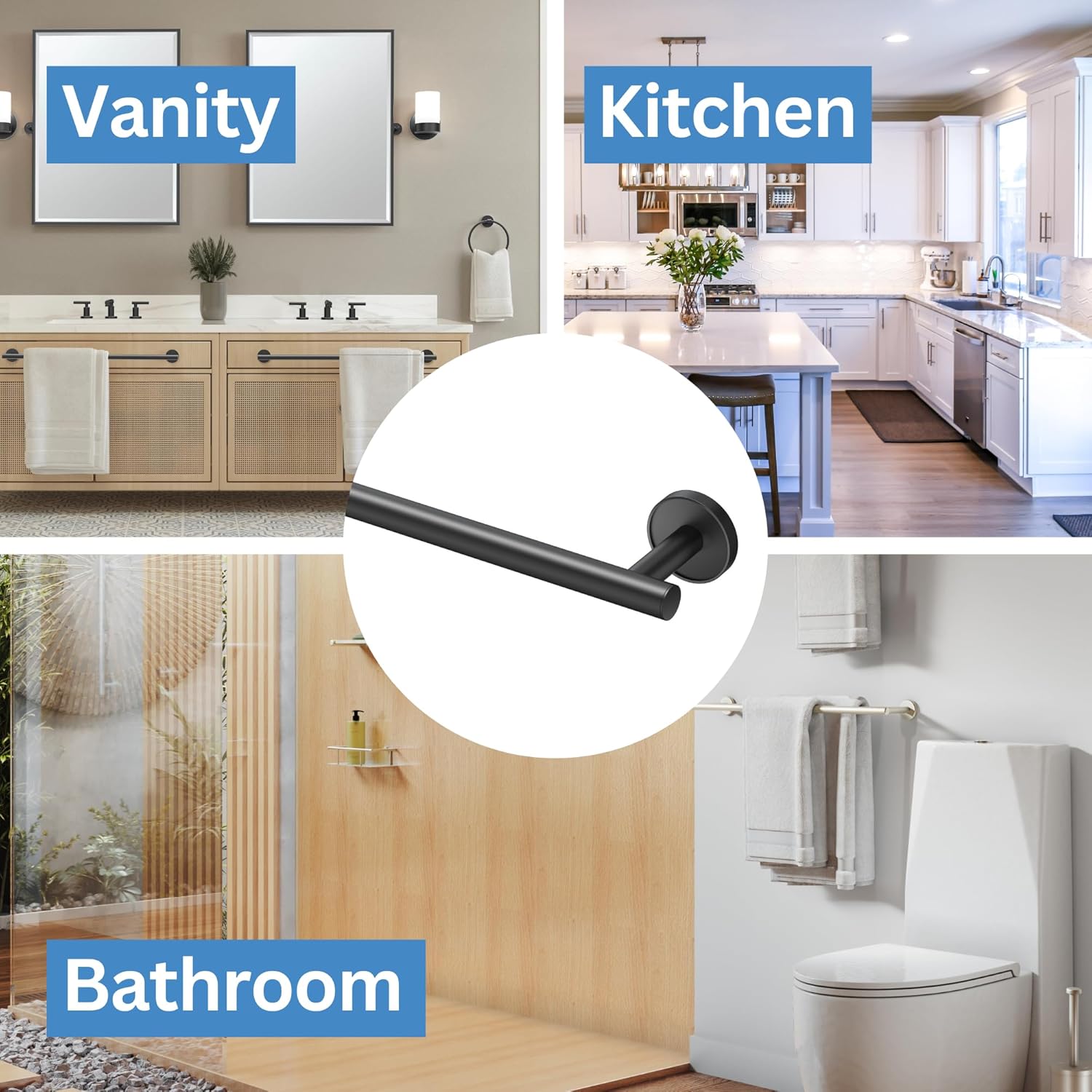 Gatco 5550MX Sky Towel Bar, 24 Inch, Matte Black