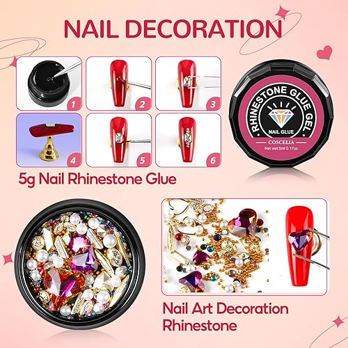 Miniatura 6 de COSCELIA Kit de esmalte de uñas de gel con luz UV, 20 piezas, juego de esmalte de uñas de gel con purpurina, kit de iniciación, color nude, rojo,