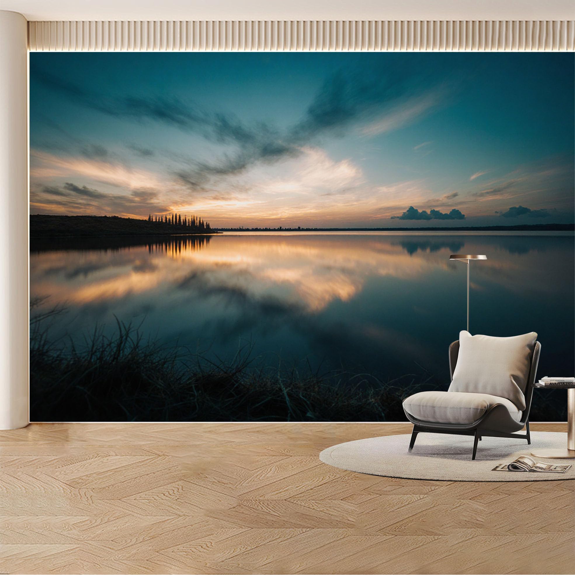 Custom Wall Mural Wallpaper Lake Sunset， Landscape Nature Wall Decor Large Wall Art， Tropical Luxury for Living Room， Bedroom， Office